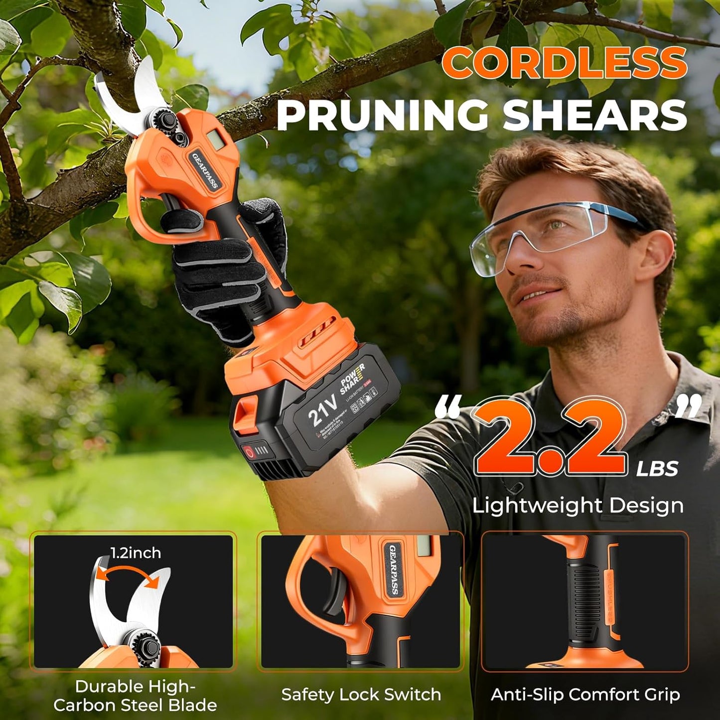 4-in-1 Cordless Electric Pole Saw, 8' Mini Chainsaw & Electric Shears, 15ft Reach Pole, 2 21V 4.0Ah Batteries