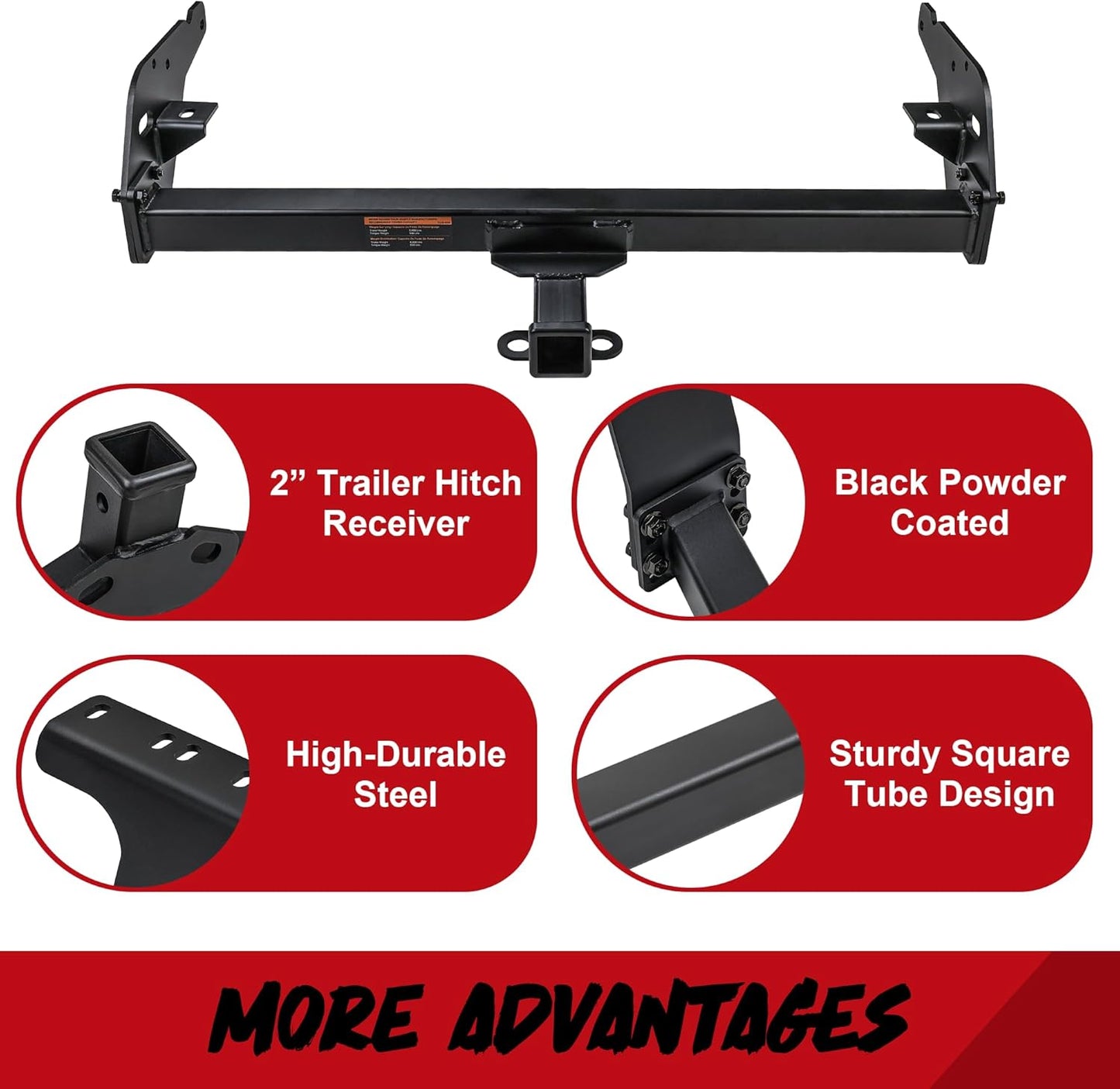 Trailer Hitch Standard 2-Inch Receiver Compatible with 1995-2004 Toyota Tacoma, Black Matte Powder Coated