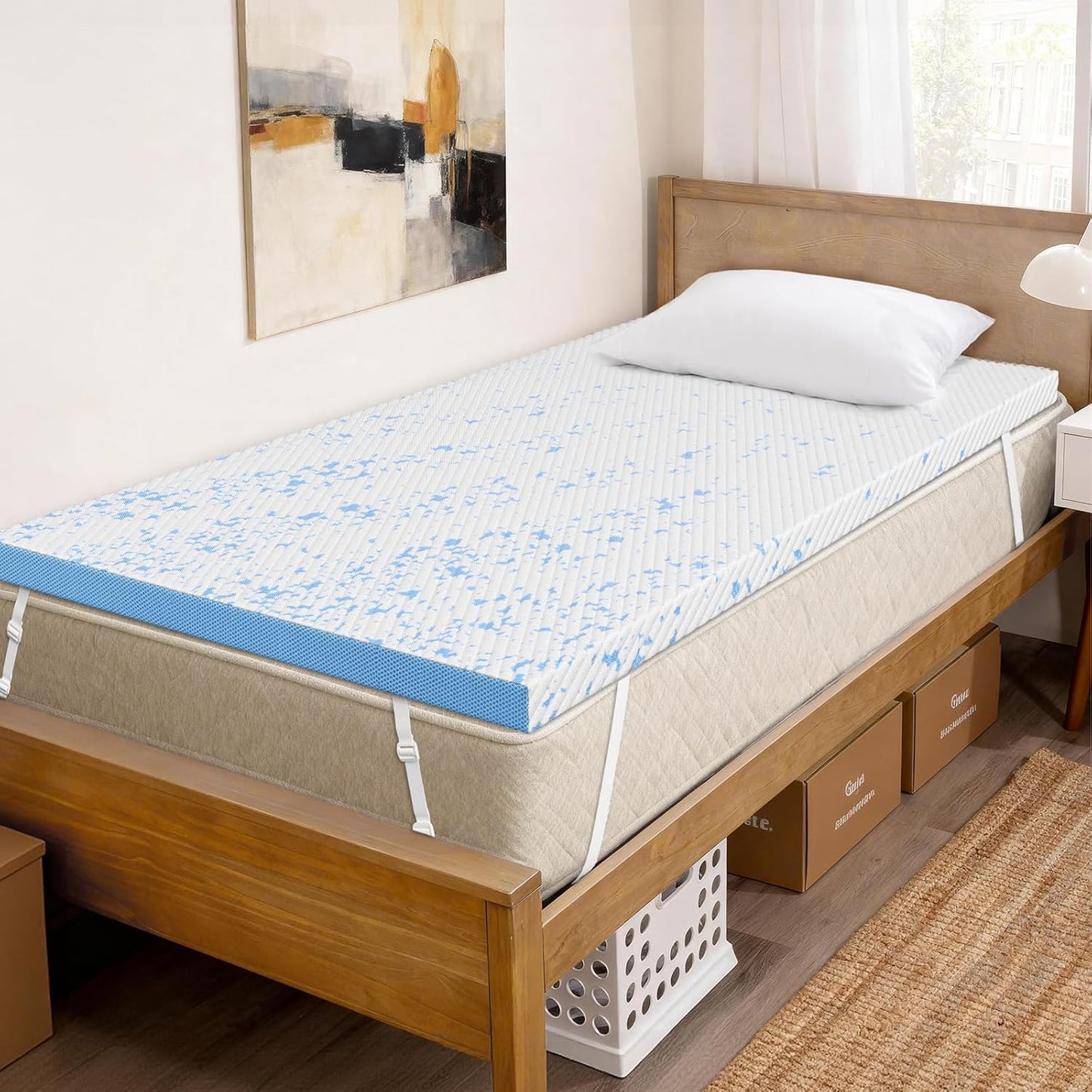 2 Inch Cooling Twin XL Gel Memory Foam Mattress Topper Pad,Soft Washable Bed Cover with Anti-Slip Base,Zipper