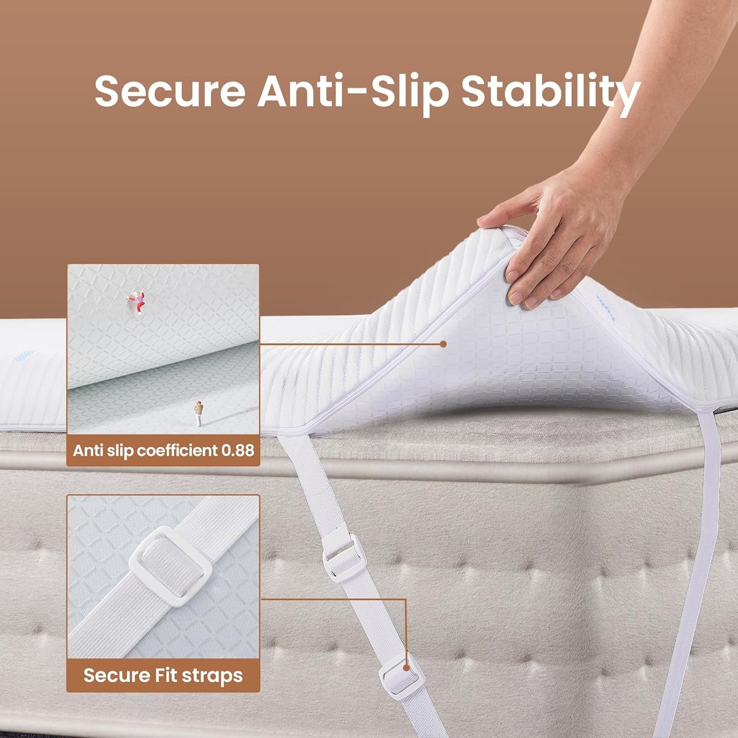 4 Inch Cooling Twin XL Gel Memory Foam Mattress Topper Pad,Soft Washable Bed Cover with Anti-Slip Base,Zipper