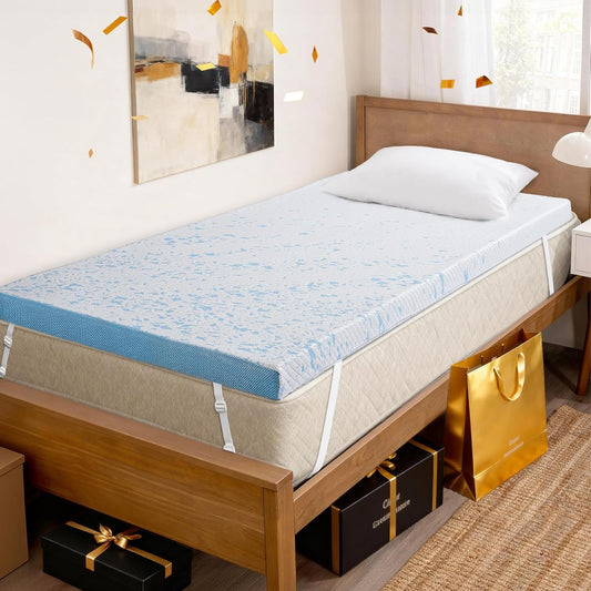 4 Inch Cooling Twin XL Gel Memory Foam Mattress Topper Pad,Soft Washable Bed Cover with Anti-Slip Base,Zipper