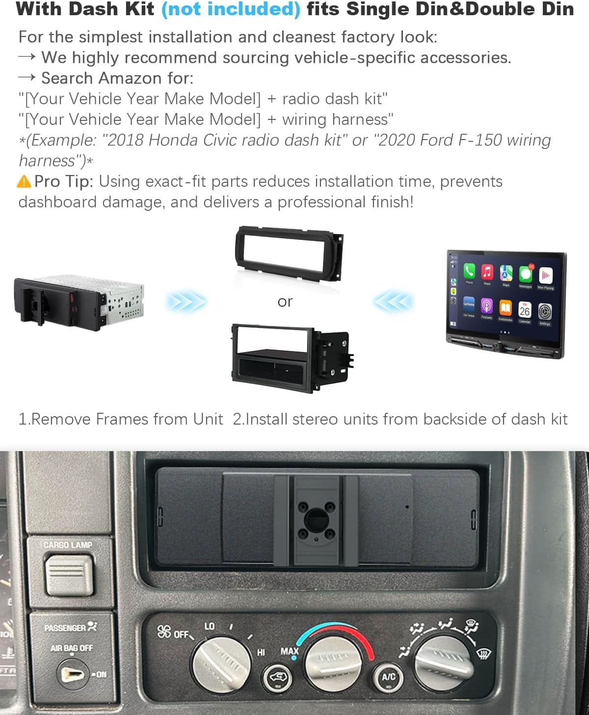 Single Din Touchscreen Radio with Wireless Apple Carplay&Android, 10 inch QLED