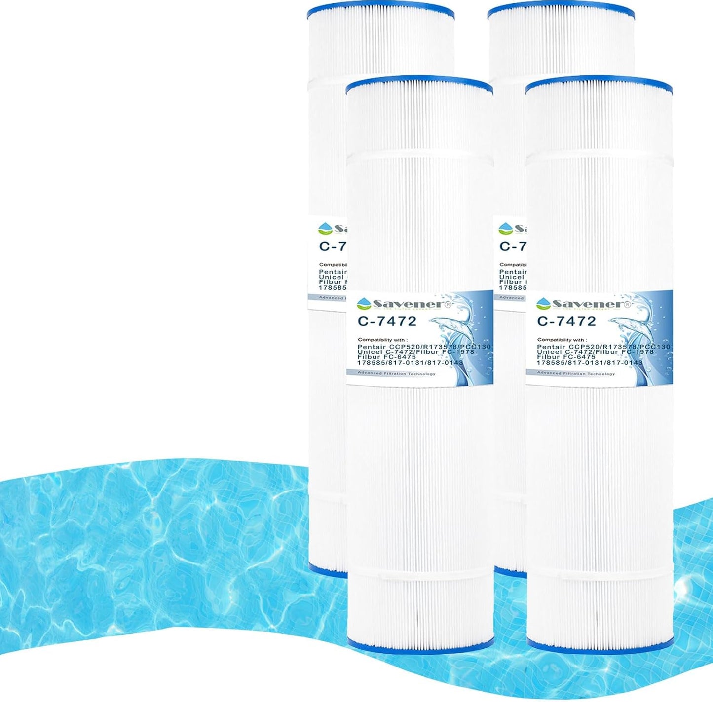 Pool Filter Cartridge, Compatible with Pentair CCP520, R173578, PCC130, 178585, Ultral-A7, 125 Sq. Ft, 4 Pack