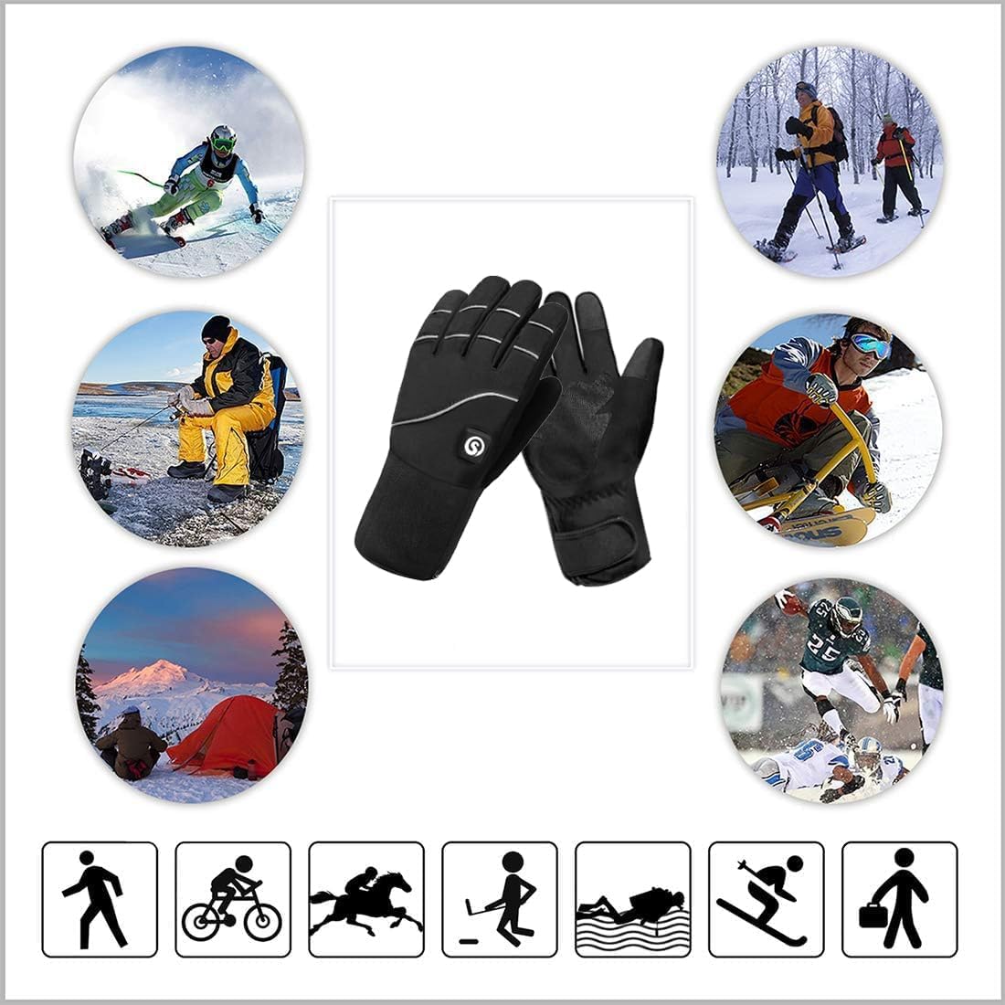 Heated Glove Liners, Touchscreen Riding Skiing, Rechargeable Battery Hand Warmer, for Women