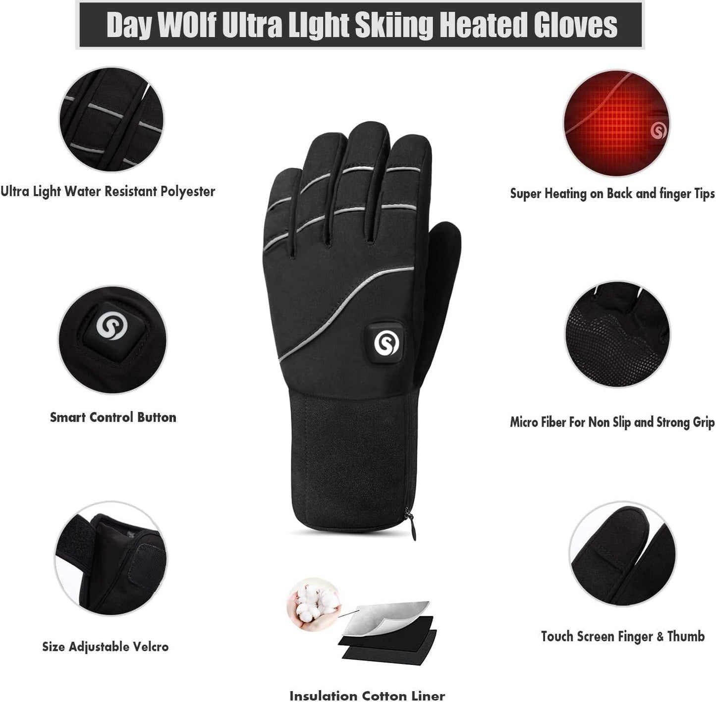 Heated Glove Liners, Touchscreen Riding Skiing, Rechargeable Battery Hand Warmer, for Women