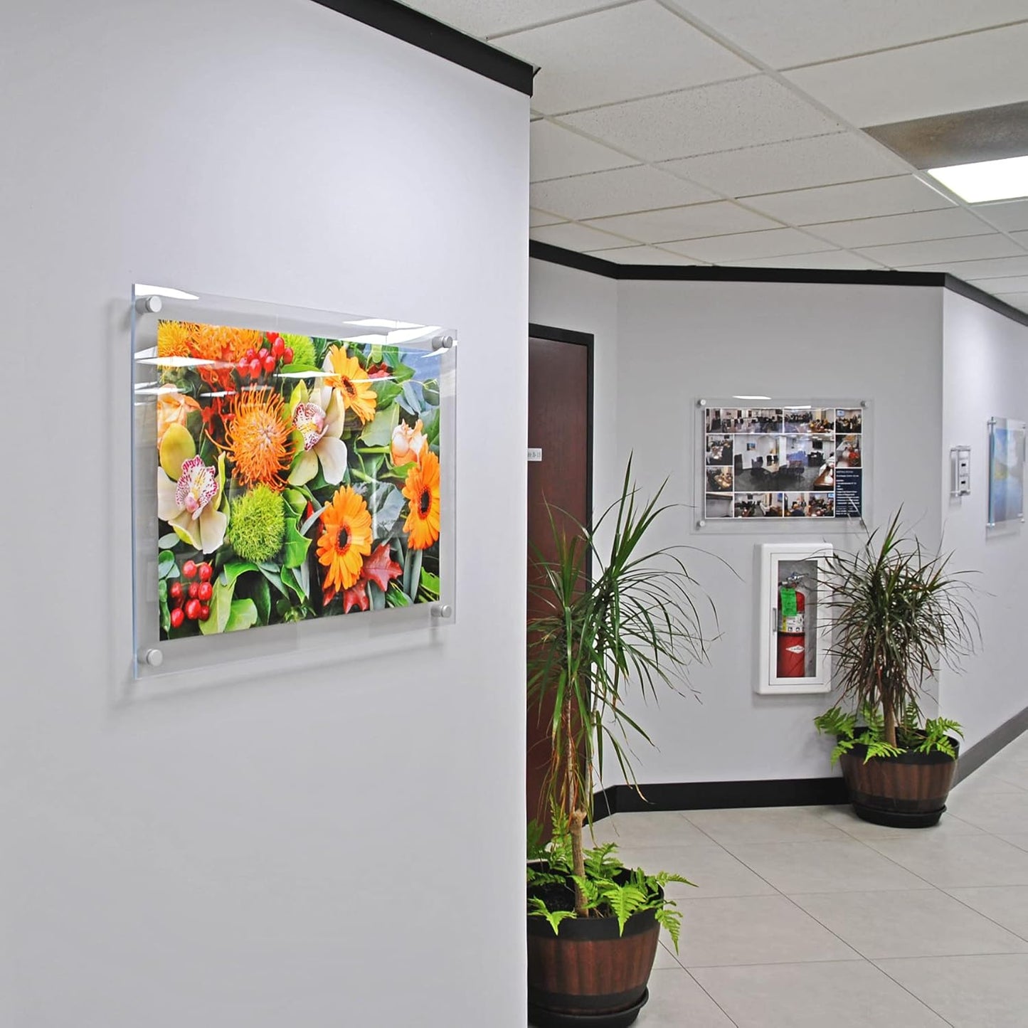 Floating Acrylic Wall Frame w/ Silver StandOff Caps: 22' x 28' Graphic Size, Overall Frame Size: 26'x32', Silver (Pack of 2)