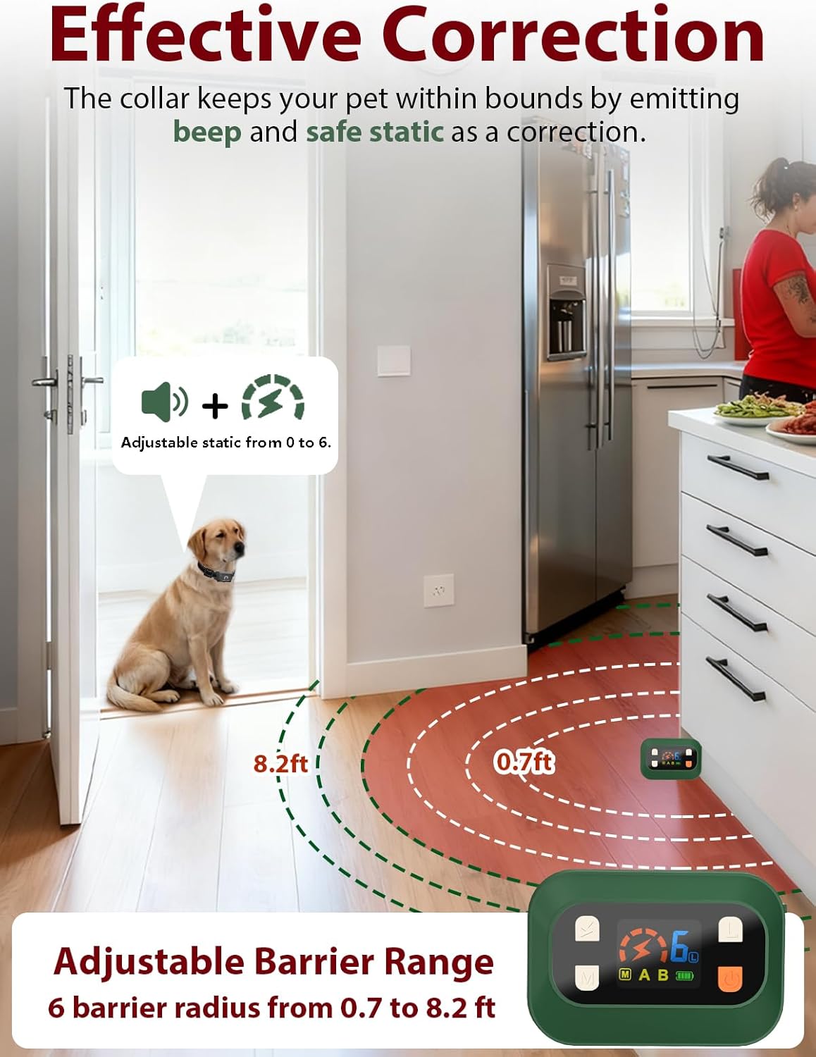 Indoor Outdoor Waterproof Barrier with Adjustable Range up to 8.2 ft,Adjustable Safe Static Intensity (Black & Green)