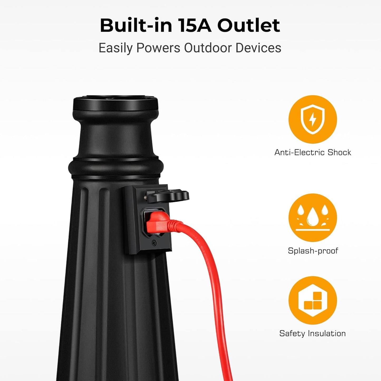 Outdoor Lamp Post Light Fixture, Black Dusk to Dawn with Outlet, 3-Head, Waterproof, Anti-Rust Outside Pole Light