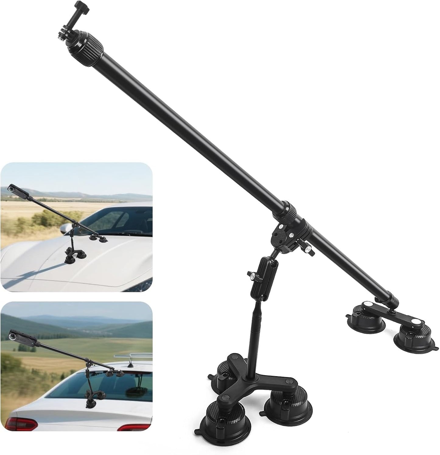 Five Suction Cup 360 Camera Car Mount Kit for Insta360, w/ 2 in 1 Extension Pole Selfie Stick, Outside Windshield Mount