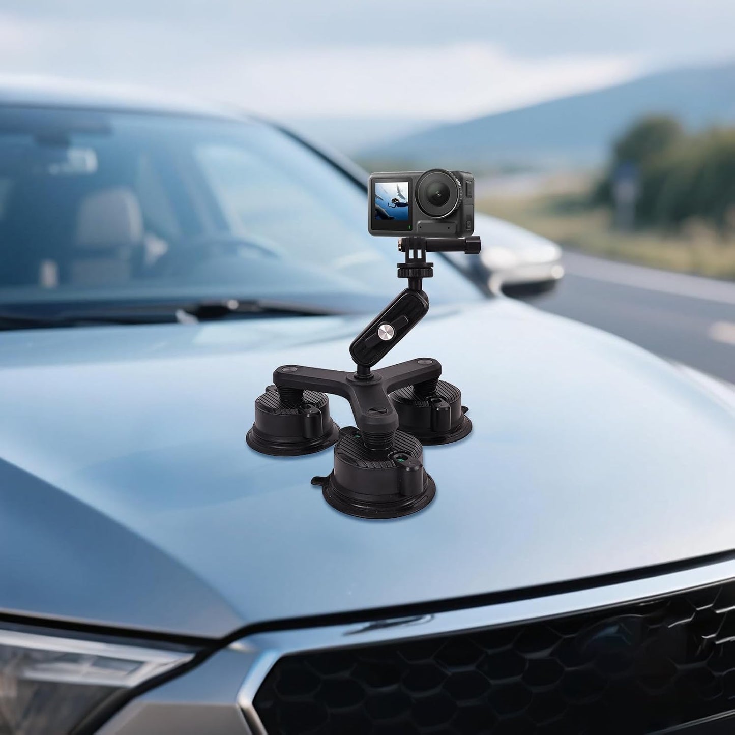 Five Suction Cup 360 Camera Car Mount Kit for Insta360, w/ 2 in 1 Extension Pole Selfie Stick, Outside Windshield Mount