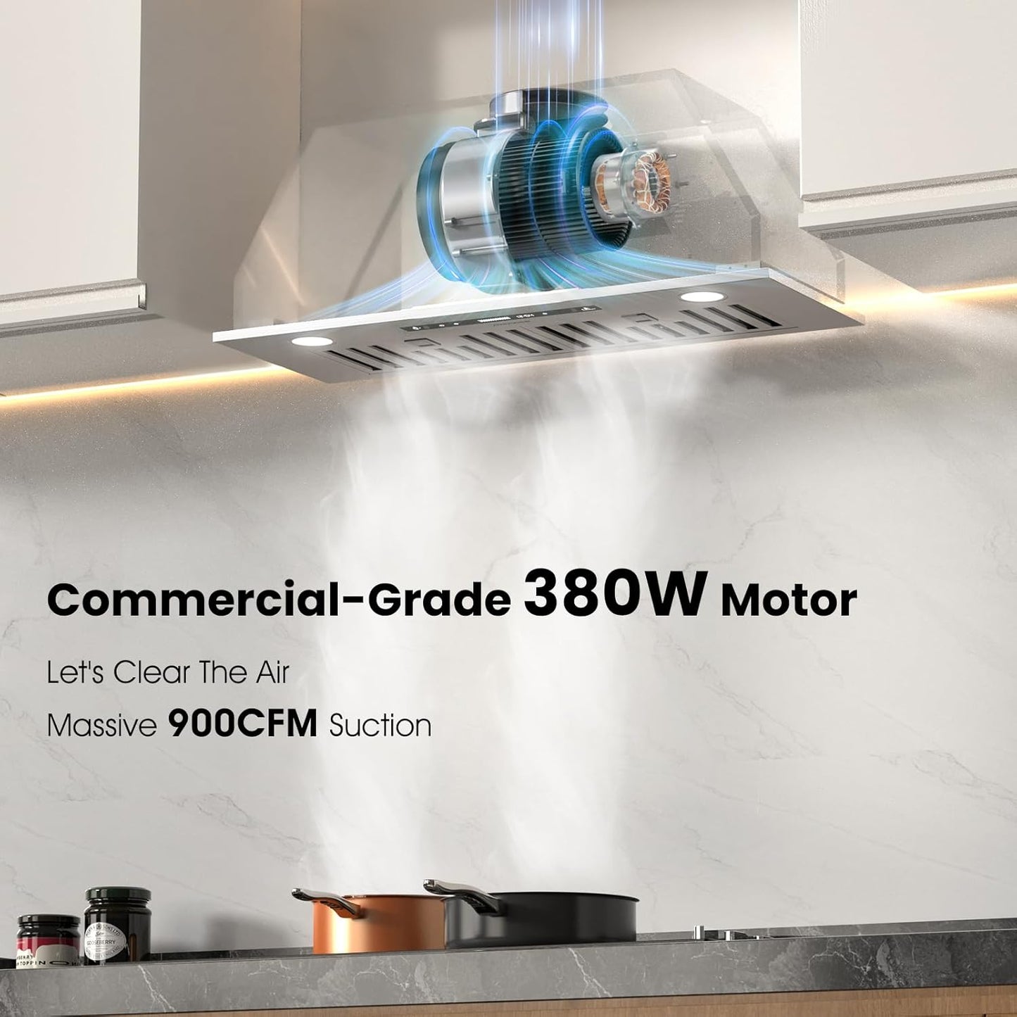 30 inch Range Hood Insert, 900 CFM Kitchen Vent Hood with Full Copper Motor, Triple Smart Controls, LED Lighting