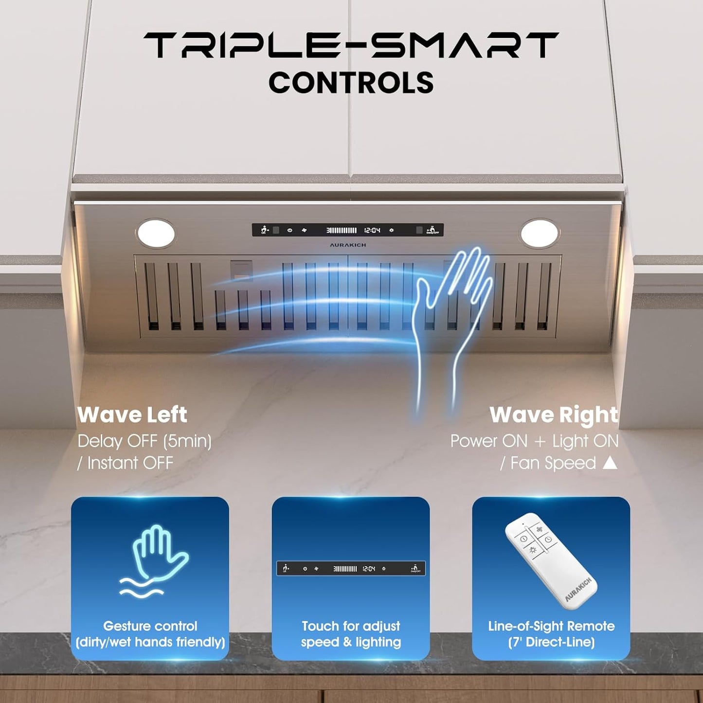 30 inch Range Hood Insert, 900 CFM Kitchen Vent Hood with Full Copper Motor, Triple Smart Controls, LED Lighting