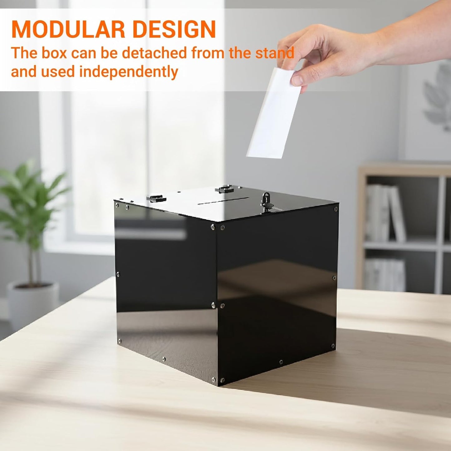 Large Acrylic Suggestion Box with Slot and Lock, With Stand for Fundraising, Church,  Black