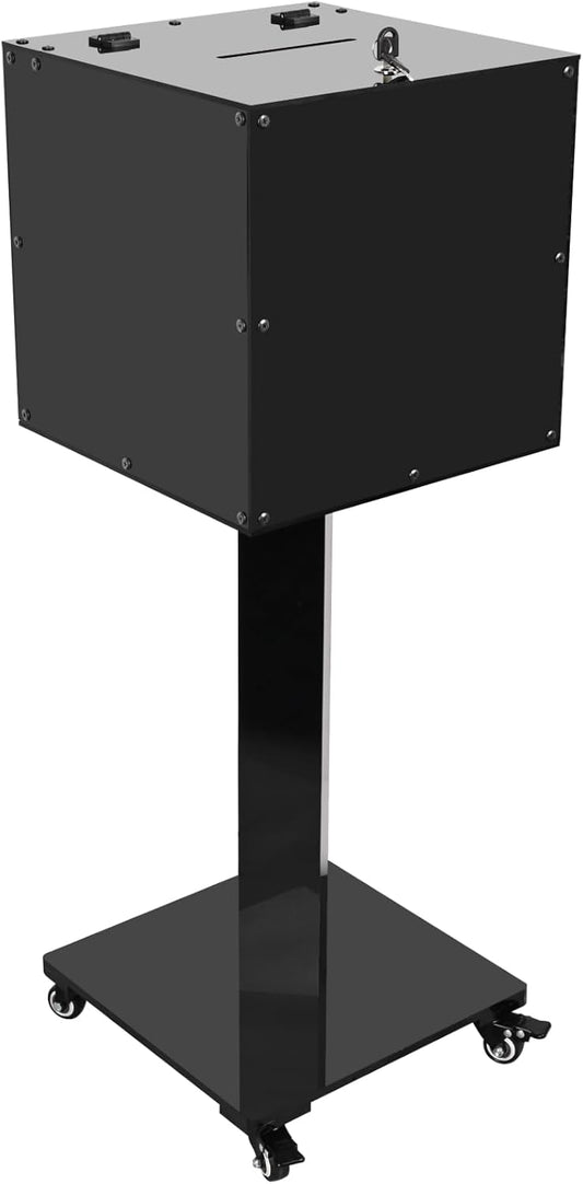Large Acrylic Suggestion Box with Slot and Lock, With Stand for Fundraising, Church,  Black