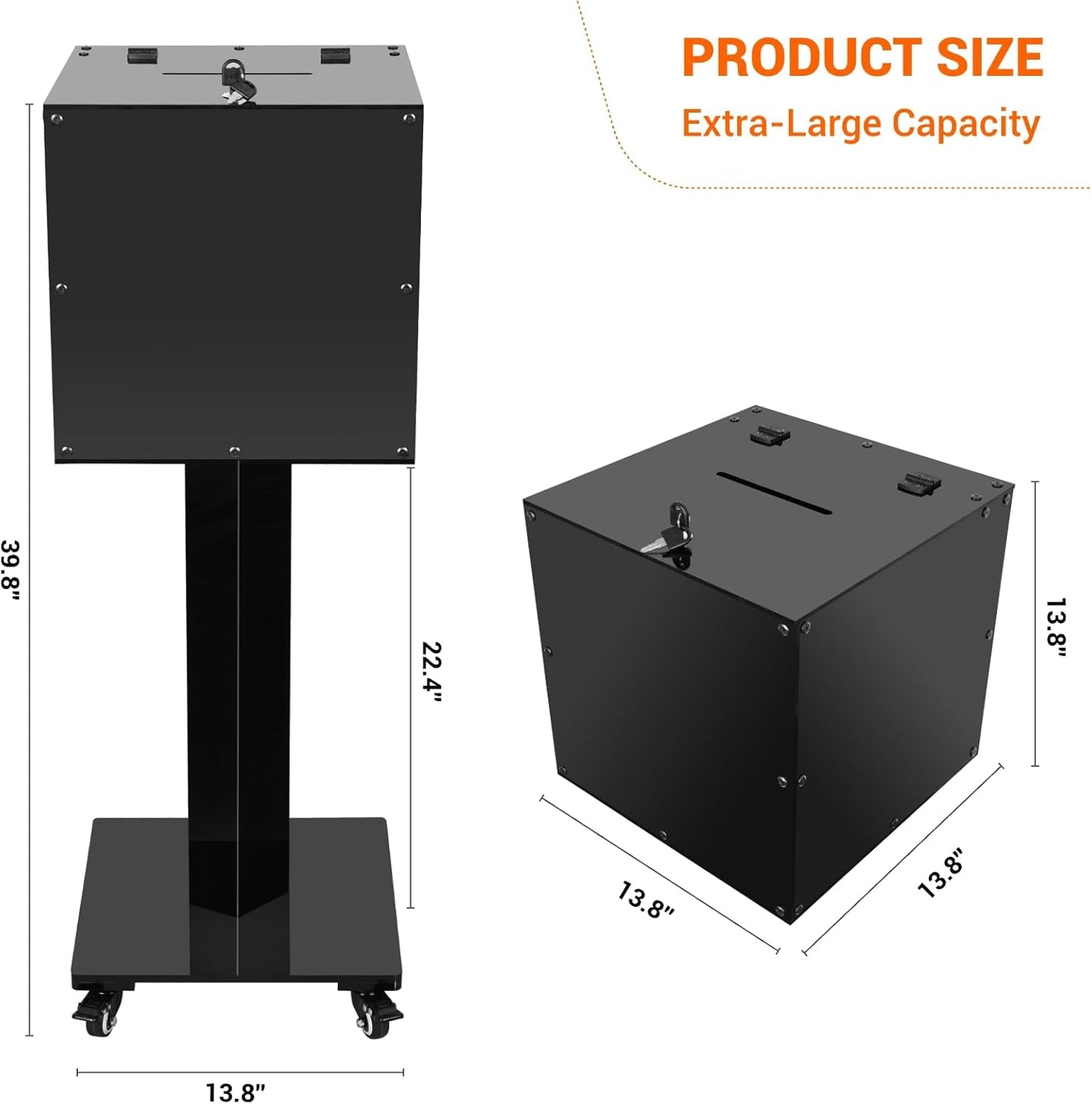 Large Acrylic Suggestion Box with Slot and Lock, With Stand for Fundraising, Church,  Black