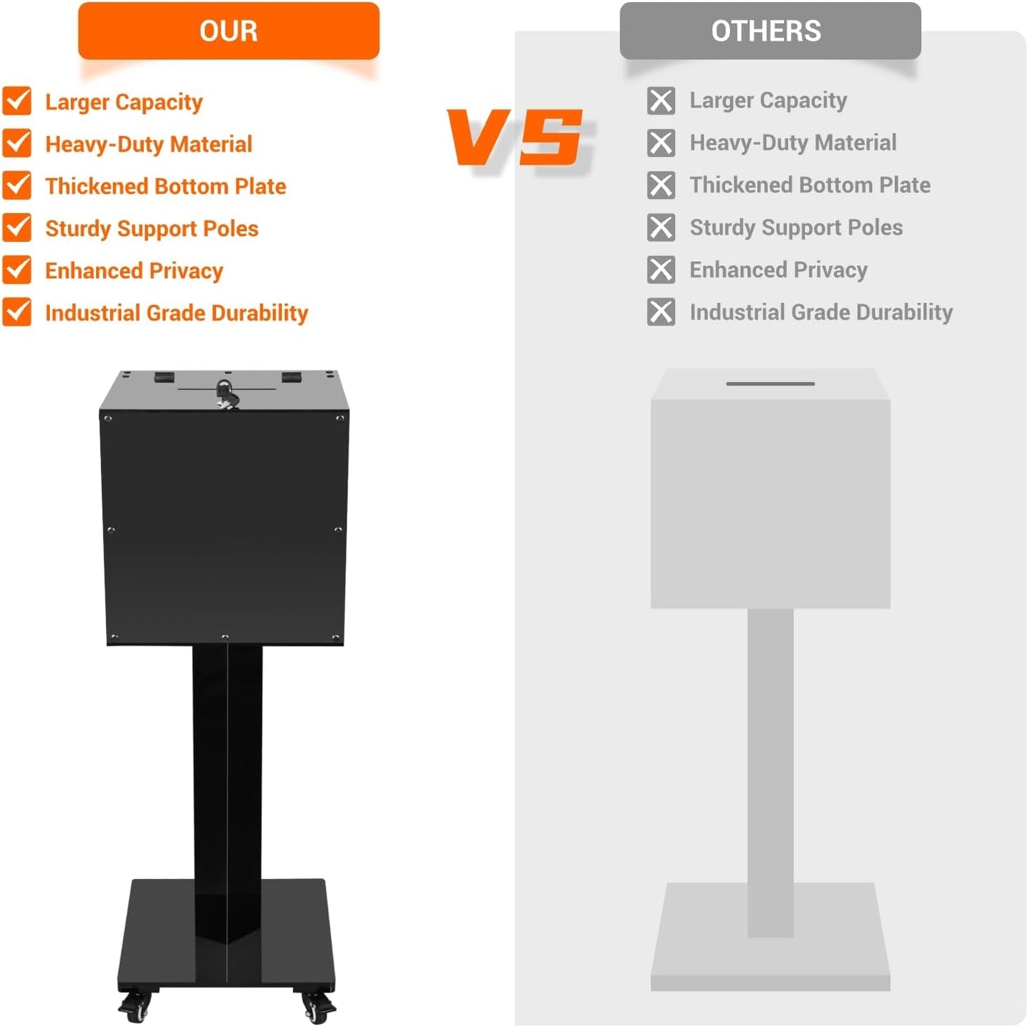 Large Acrylic Suggestion Box with Slot and Lock, With Stand for Fundraising, Church,  Black