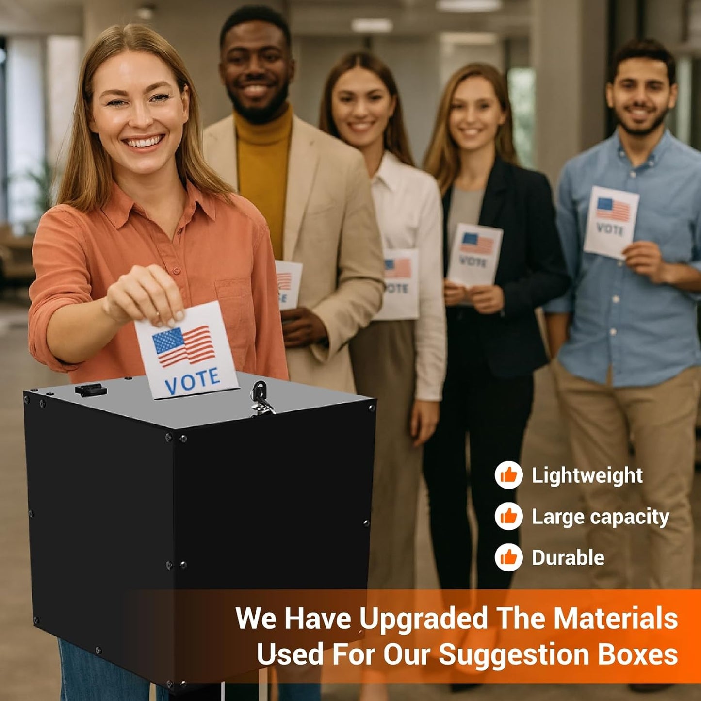 Large Acrylic Suggestion Box with Slot and Lock, With Stand for Fundraising, Church,  Black