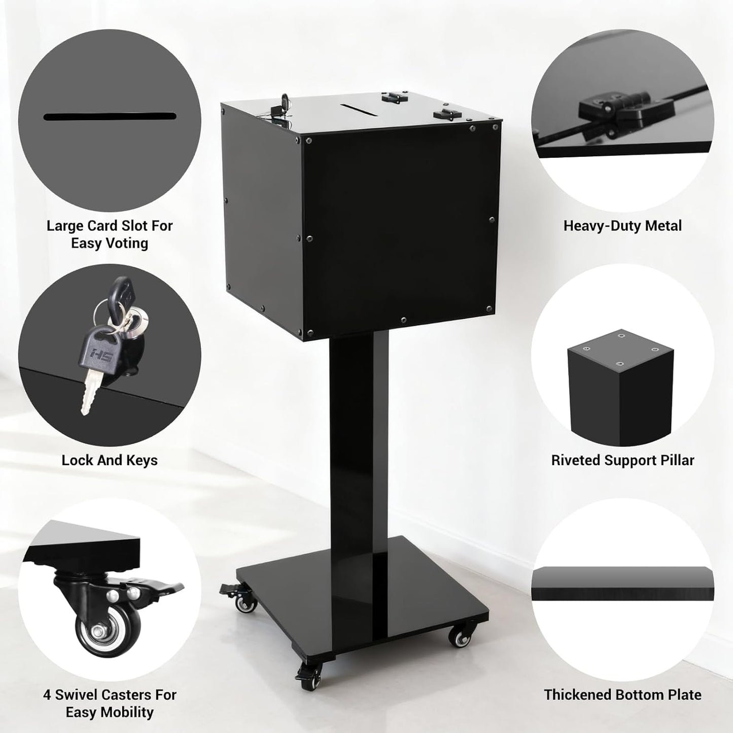 Large Acrylic Suggestion Box with Slot and Lock, With Stand for Fundraising, Church,  Black