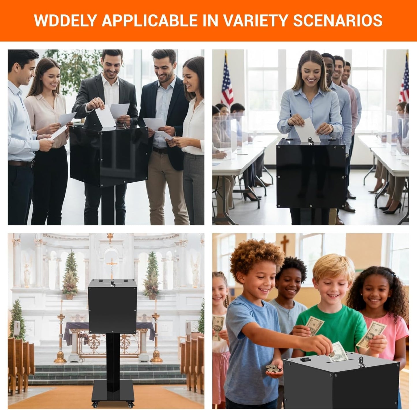 Large Acrylic Suggestion Box with Slot and Lock, With Stand for Fundraising, Church,  Black