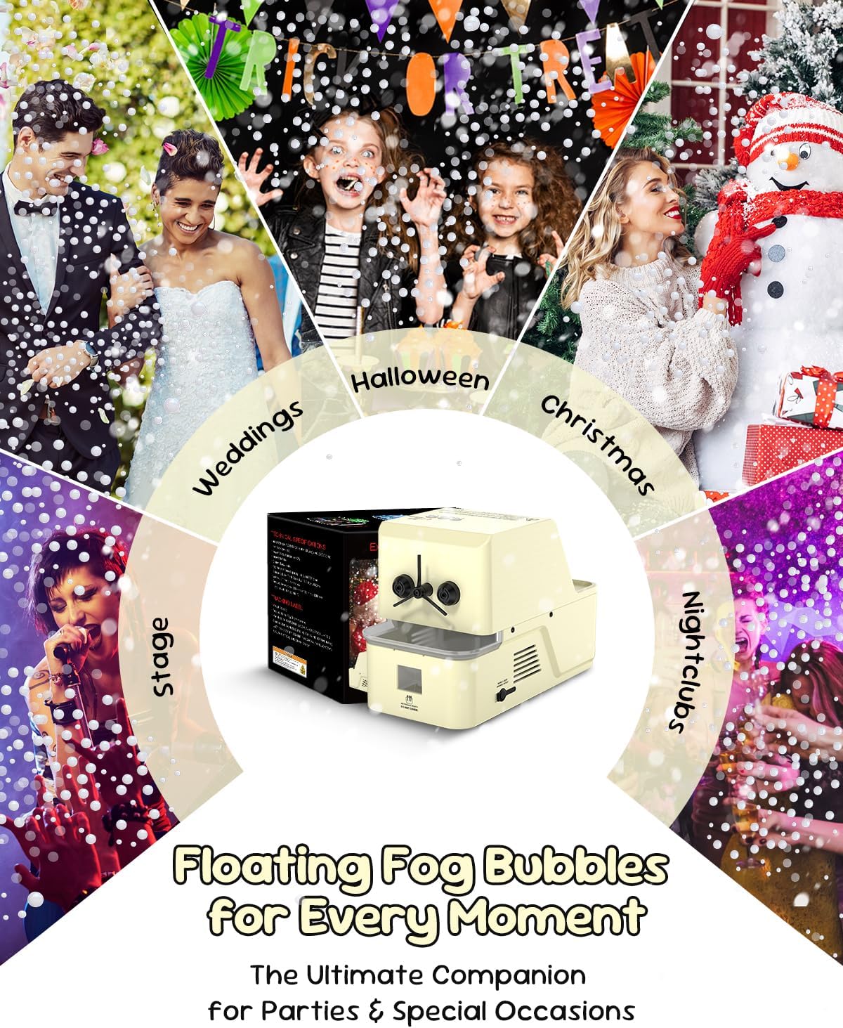 450W Fog Bubble Machine - Wireless Remote, High Output Tiny Fog Bubbles, Snow-Like Effect, Quiet