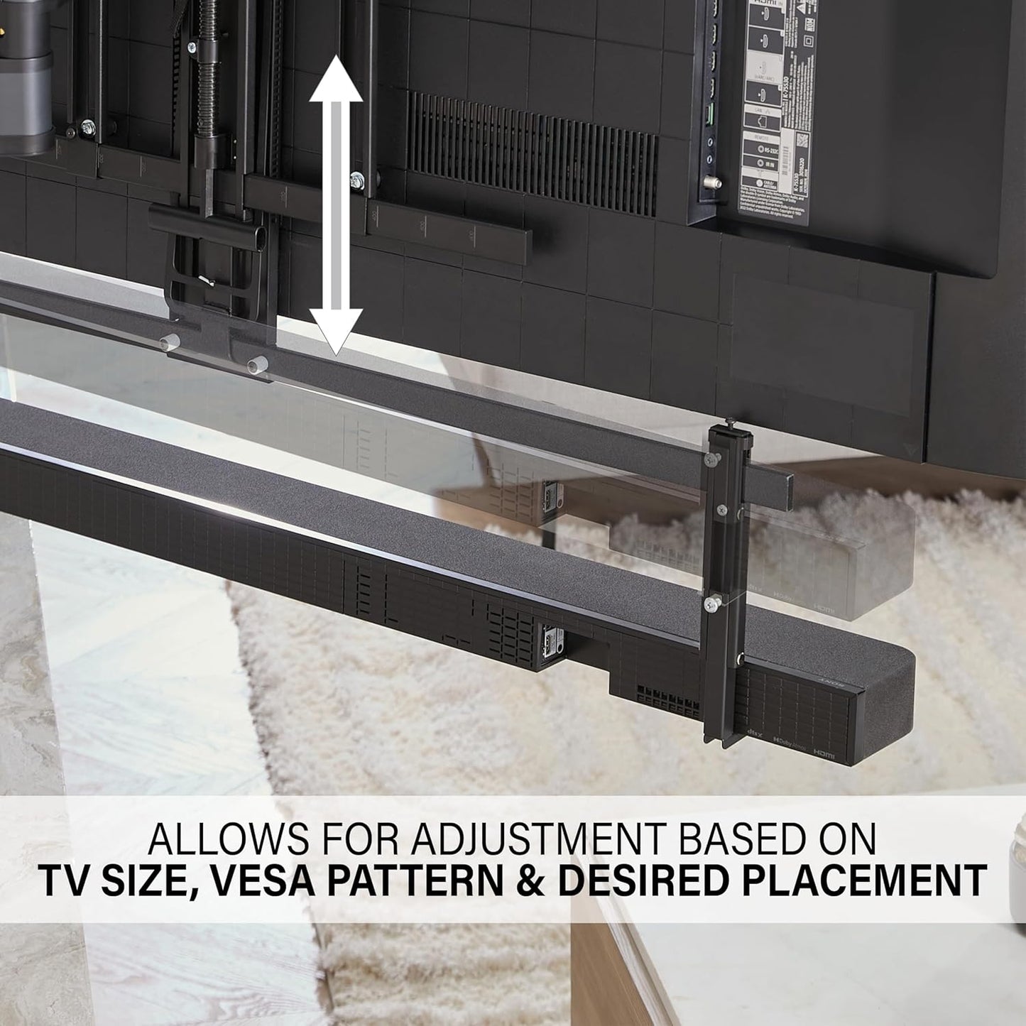 Height-Adjustable TV Soundbar Mount Compatible with Sony BRAVIA Theater Bar 8 & Bar 9 - Fits TVs 50 to 90 inches