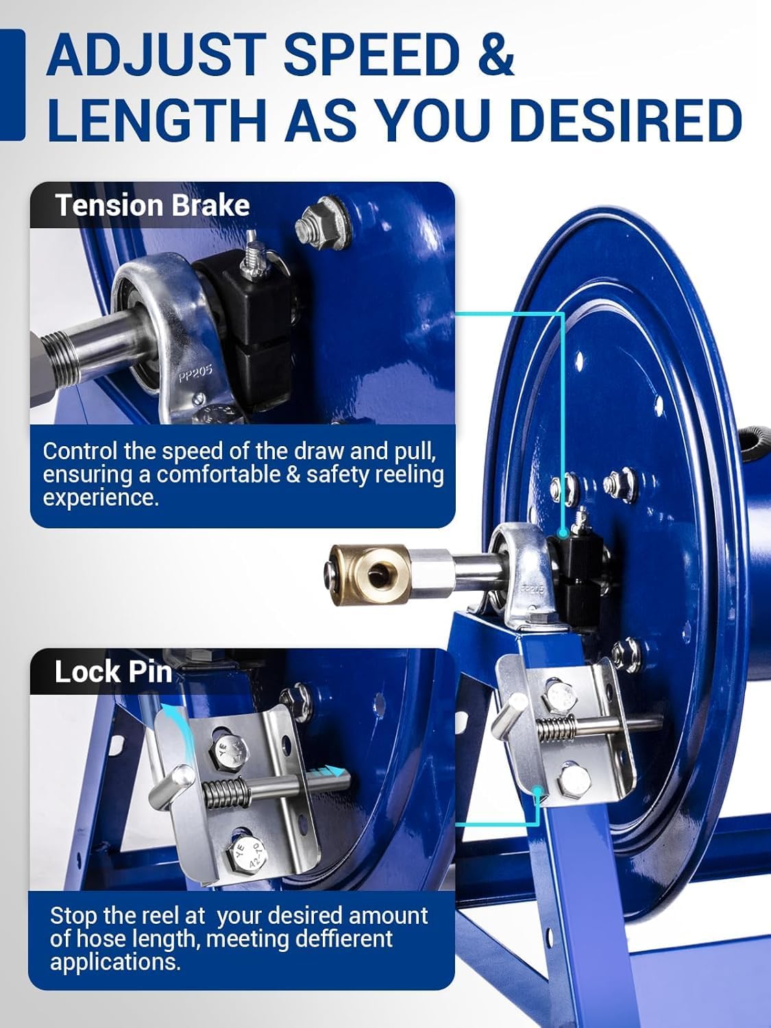 Hand Crank Power Washer Hose Reel 1/4'x455ft, with Trailer/Wall Mount, Requires Assembly, 3/8'x350ft