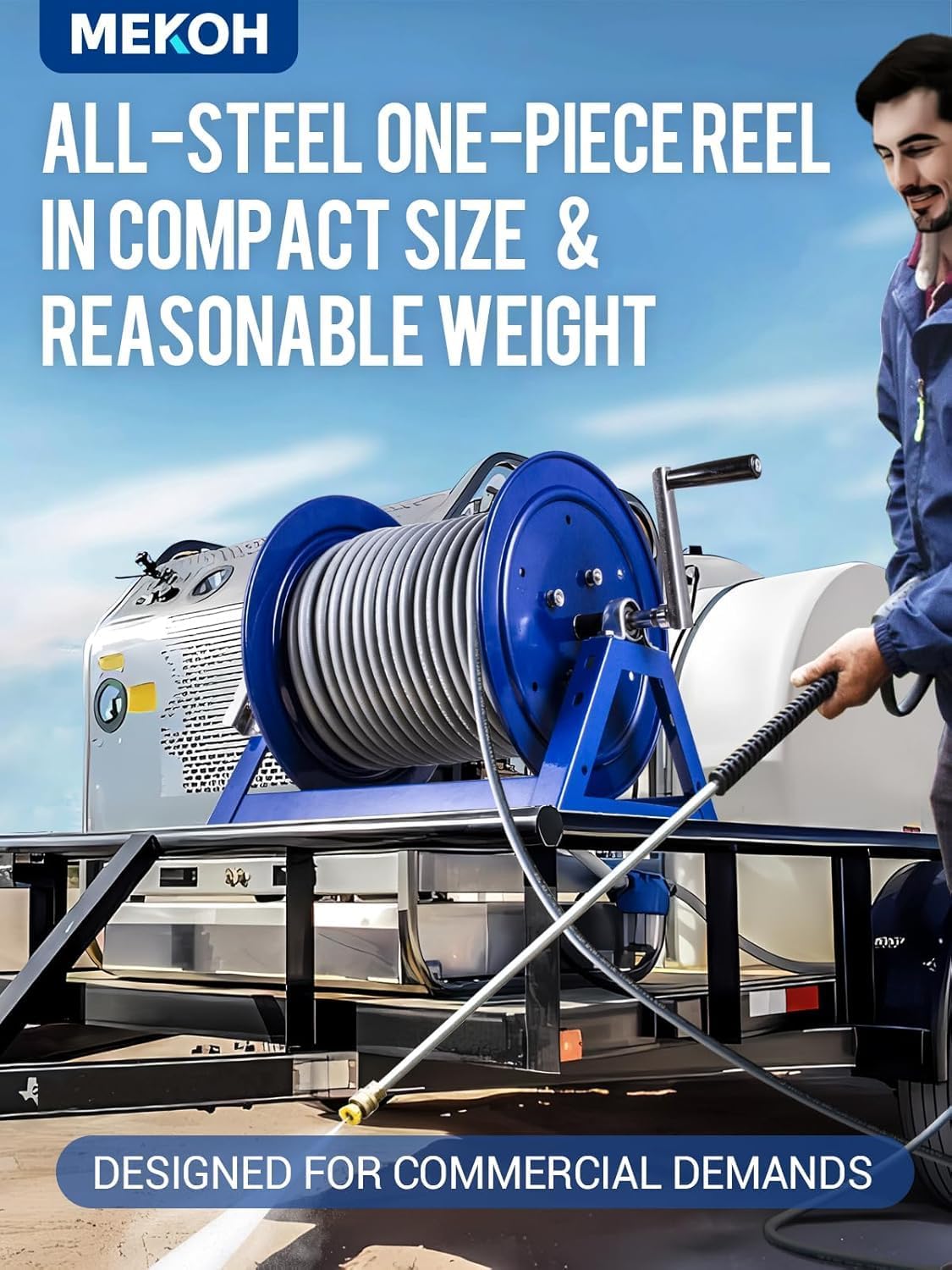 Hand Crank Power Washer Hose Reel 1/4'x455ft, with Trailer/Wall Mount, Requires Assembly, 3/8'x350ft