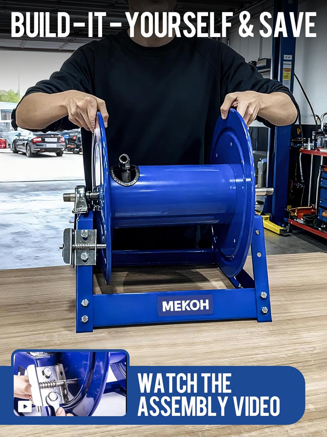 Hand Crank Power Washer Hose Reel 1/4'x455ft, with Trailer/Wall Mount, Requires Assembly, 3/8'x350ft