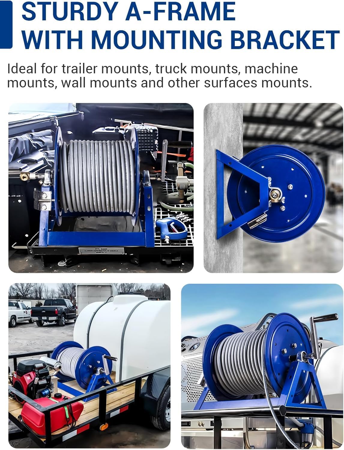 Hand Crank Power Washer Hose Reel 1/4'x455ft, with Trailer/Wall Mount, Requires Assembly, 3/8'x350ft