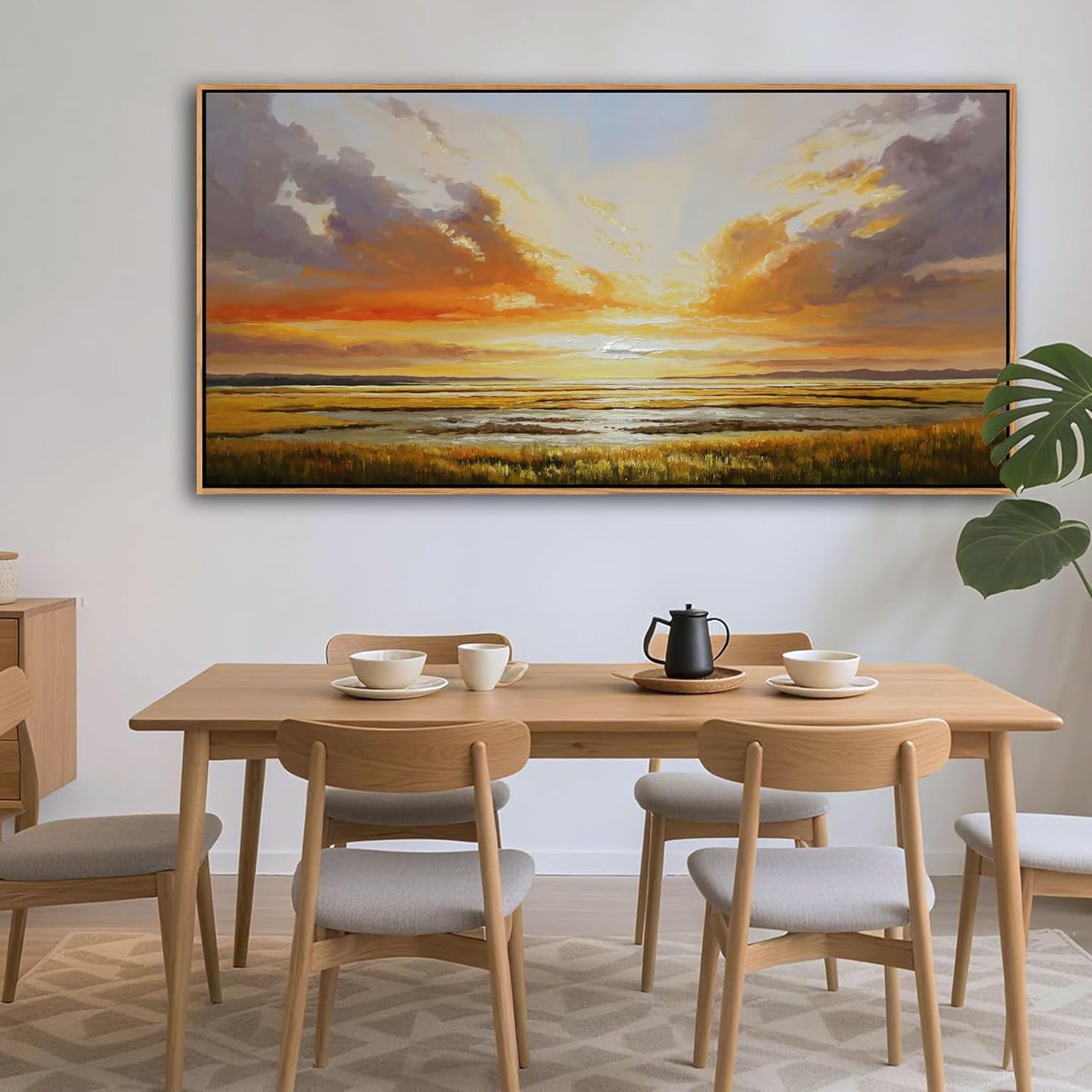 24'x48' Beach Wall Art Sunset Coastal Abstract Landscape Pictures Wall Decor for Living Room, Painting Print