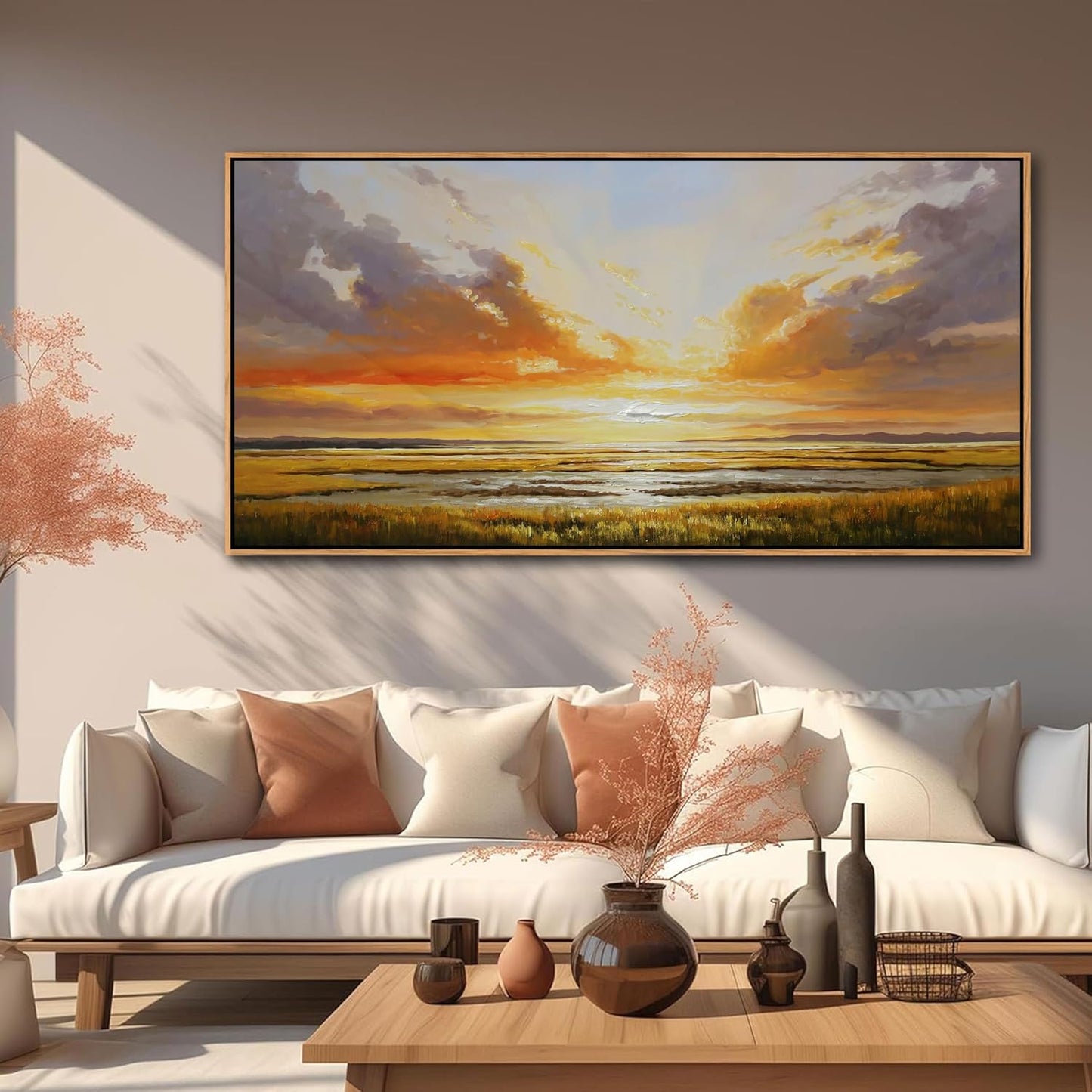 24'x48' Beach Wall Art Sunset Coastal Abstract Landscape Pictures Wall Decor for Living Room, Painting Print