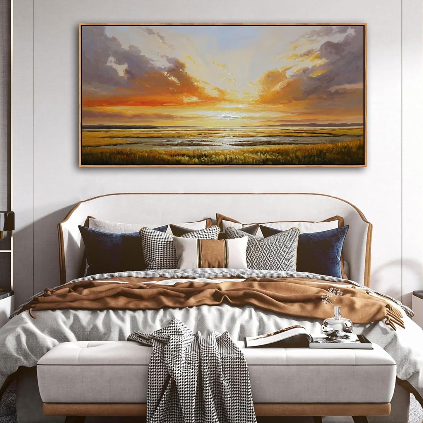 24'x48' Beach Wall Art Sunset Coastal Abstract Landscape Pictures Wall Decor for Living Room, Painting Print