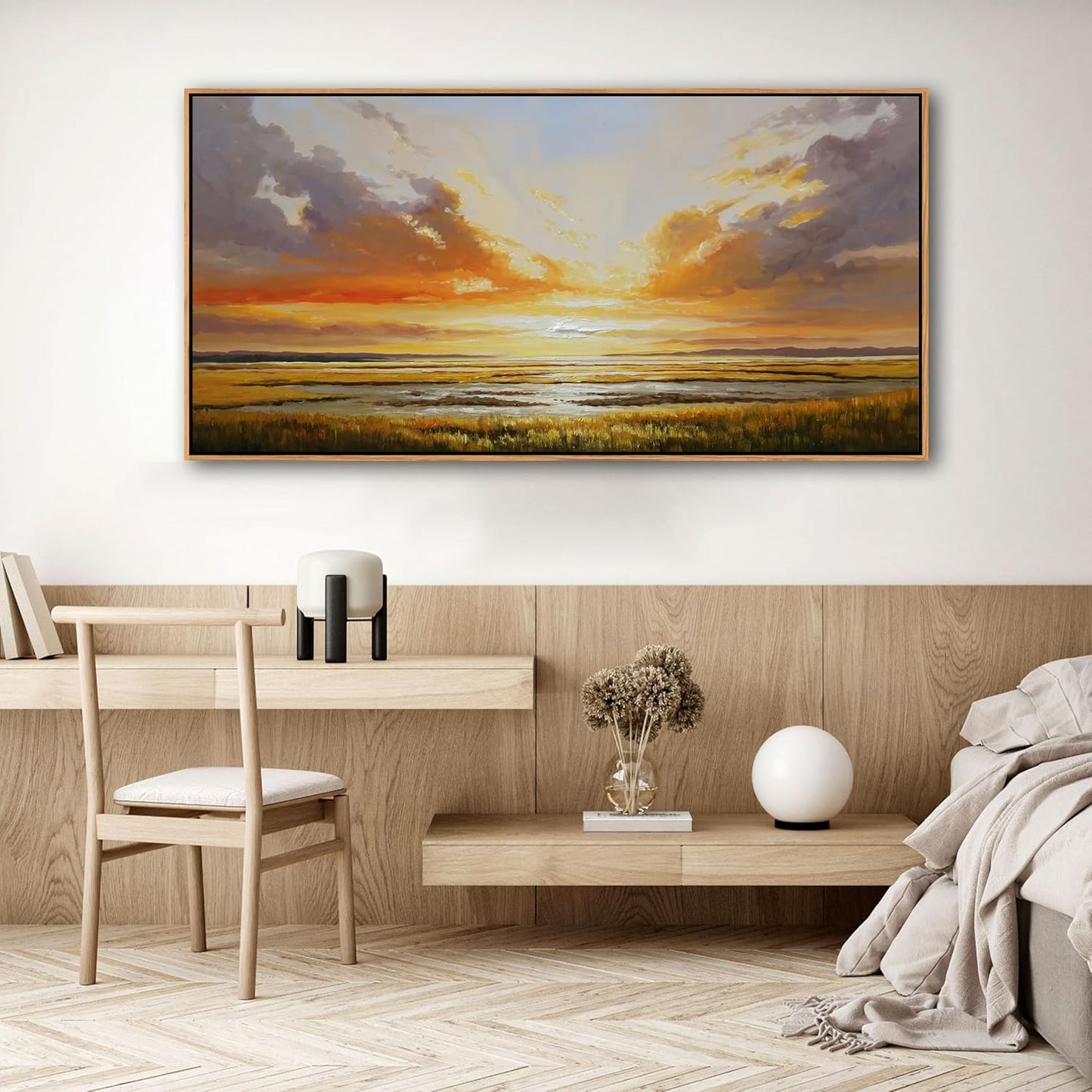 24'x48' Beach Wall Art Sunset Coastal Abstract Landscape Pictures Wall Decor for Living Room, Painting Print