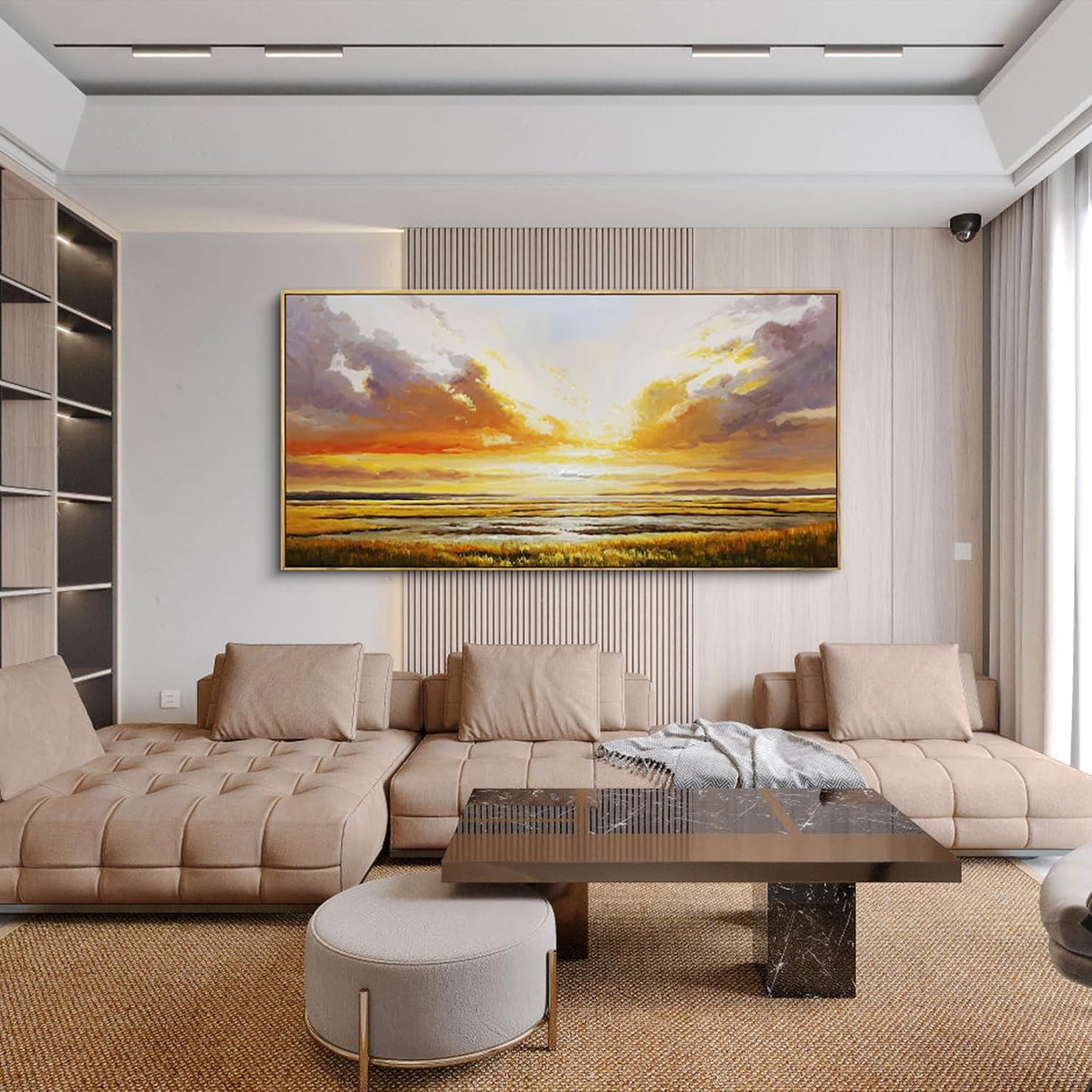 24'x48' Beach Wall Art Sunset Coastal Abstract Landscape Pictures Wall Decor for Living Room, Painting Print