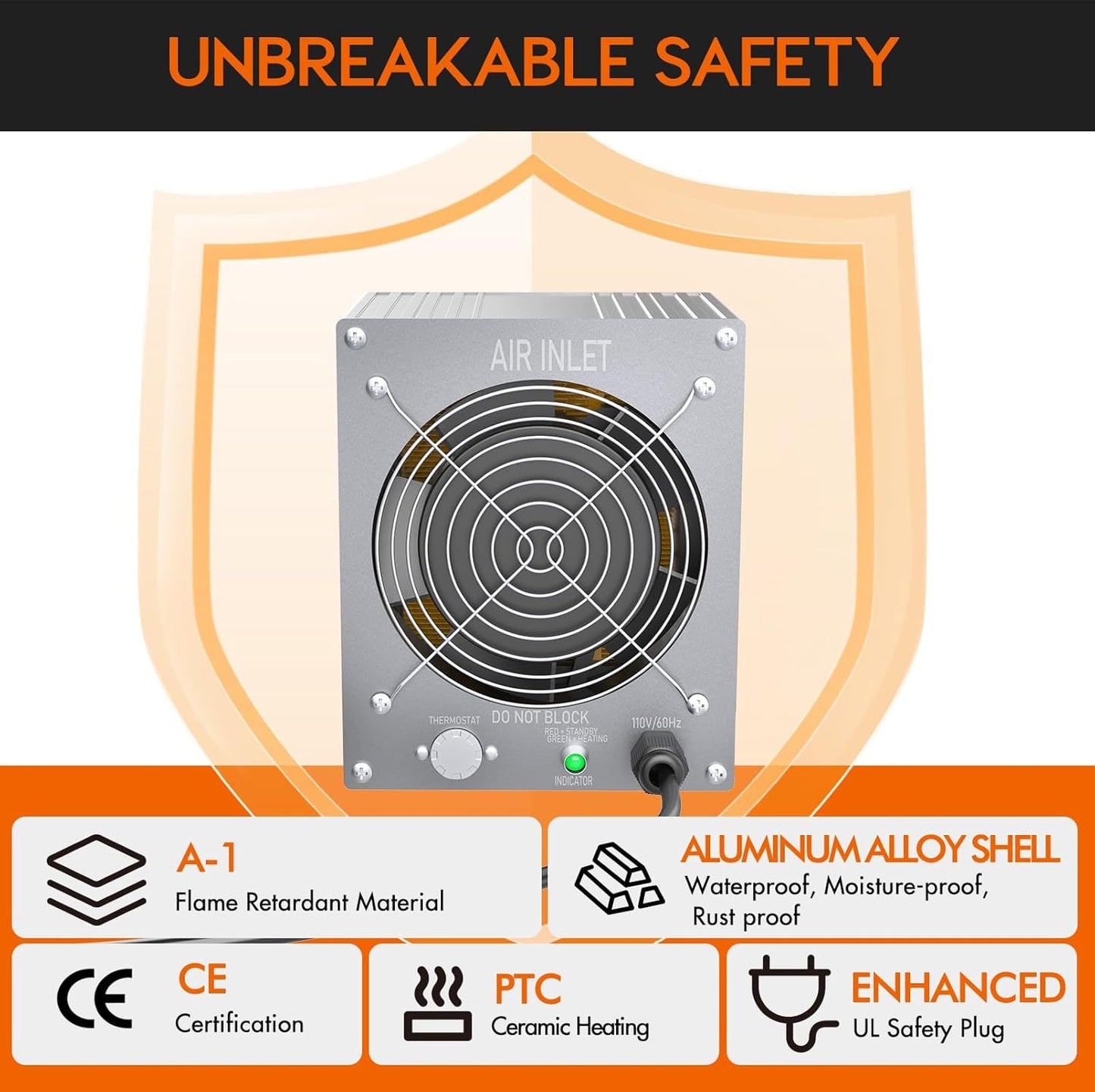 Boat Engine Compartment Heater 900W, with Automatic Thermostat, IPX7 Waterproof Aluminum Housing, IPX8 Fan