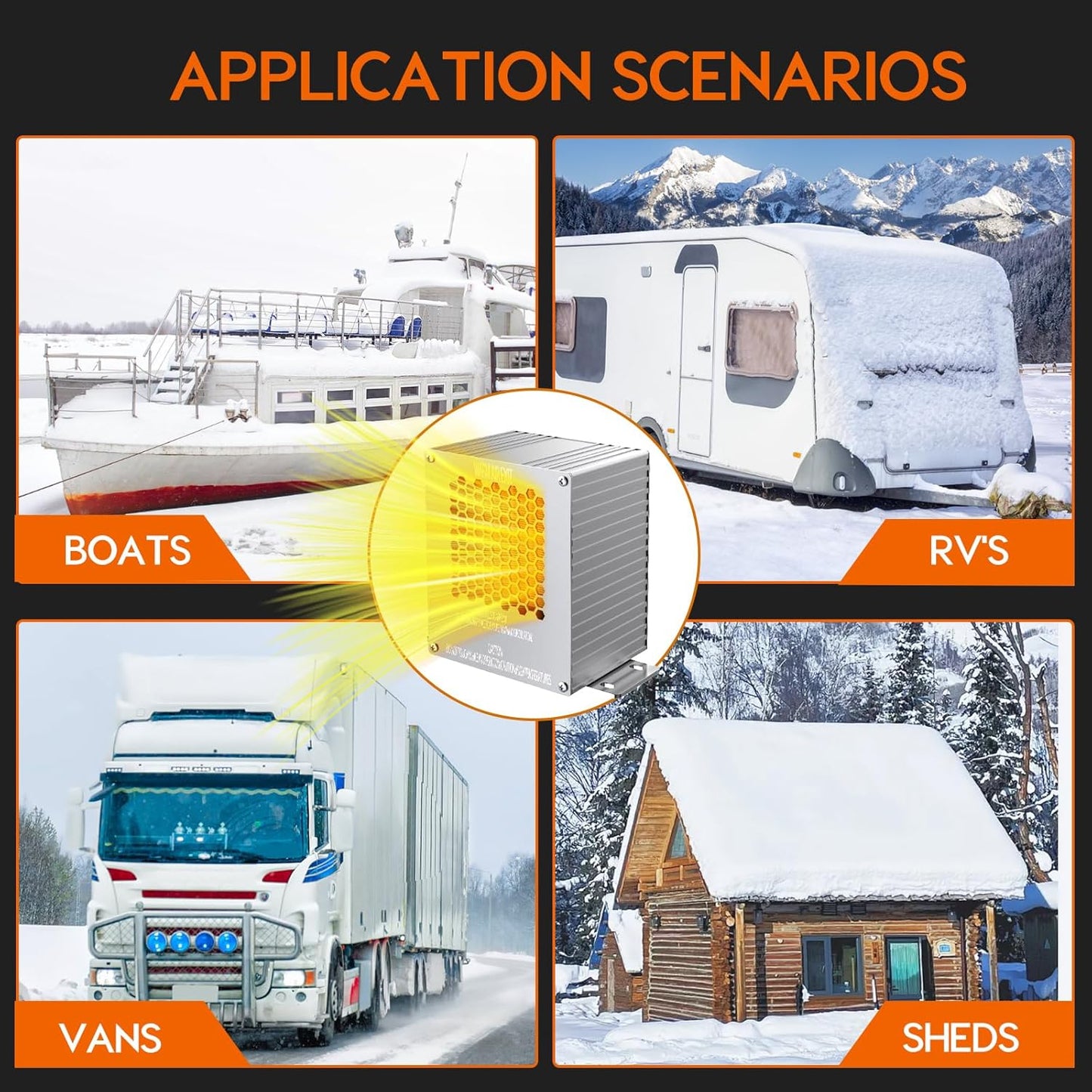 Boat Engine Compartment Heater 900W, with Automatic Thermostat, IPX7 Waterproof Aluminum Housing, IPX8 Fan