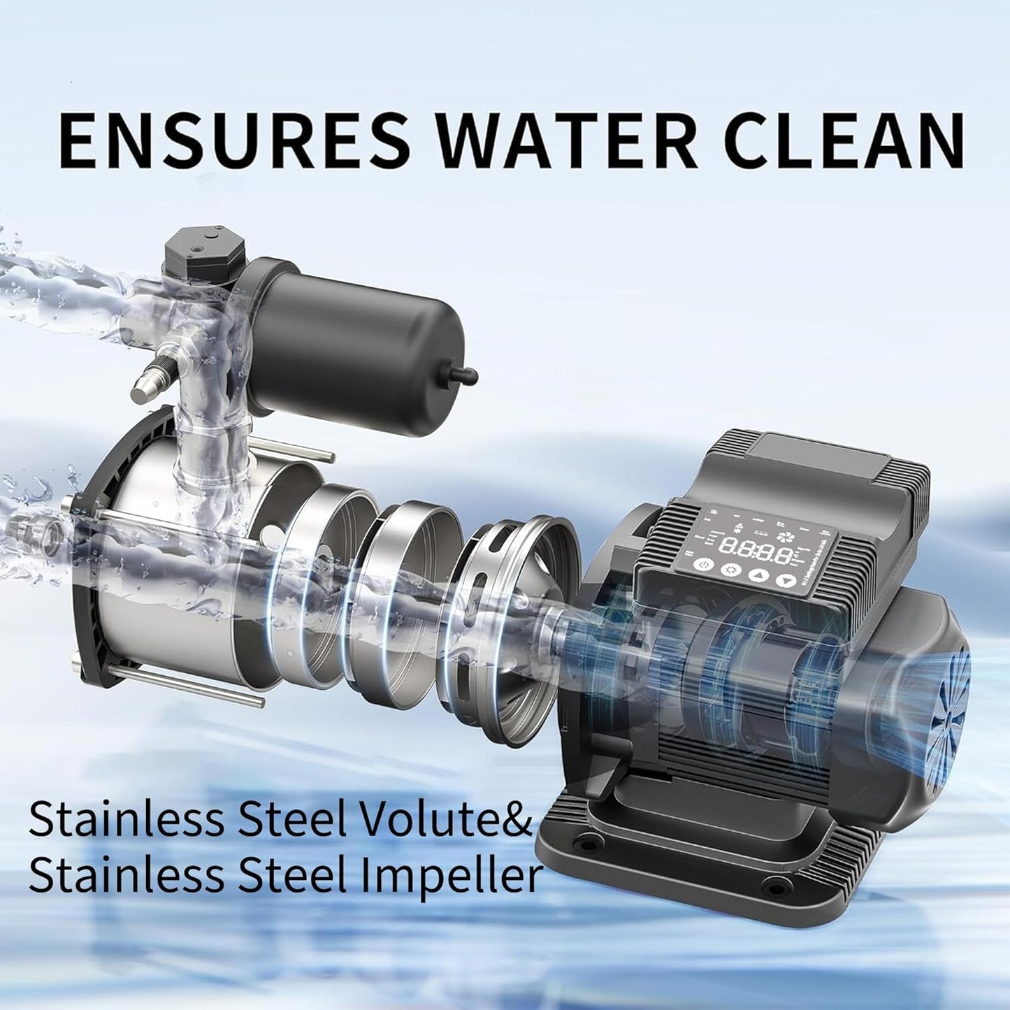 Smart Water Pressure Booster Pump, Variable Speed & Power, Constant Pressure Pump, 115V, 450w