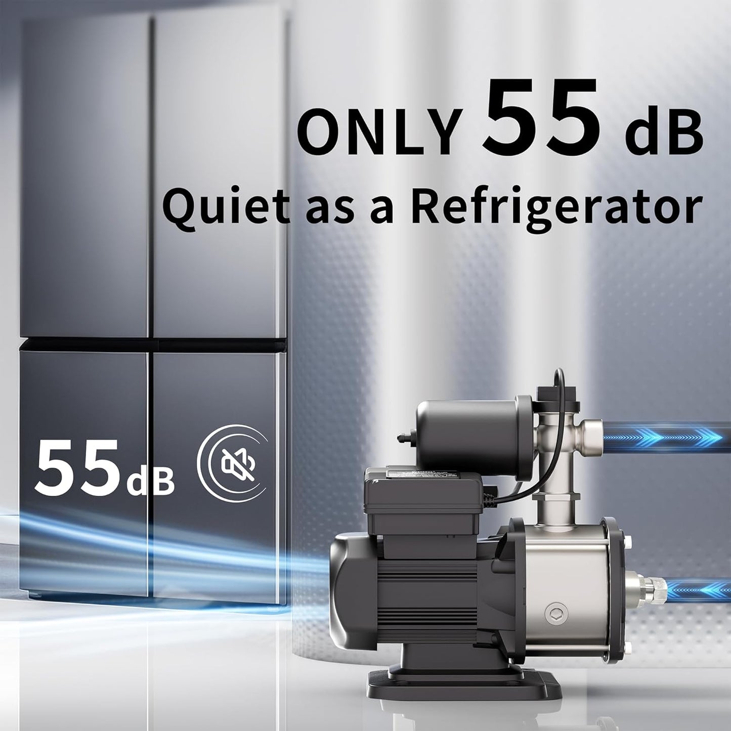 Smart Water Pressure Booster Pump, Variable Speed & Power, Constant Pressure Pump, 115V, 450w