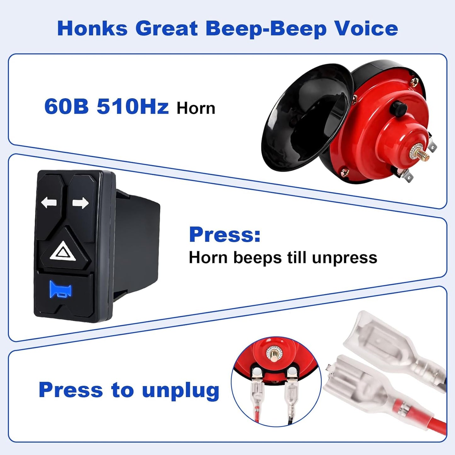 UTV Turn Signal Kit with Upgrade 4-in-1 Rocker Switch and Triangular Amber Light,Pre-Wired, Plug and Play, with Horn