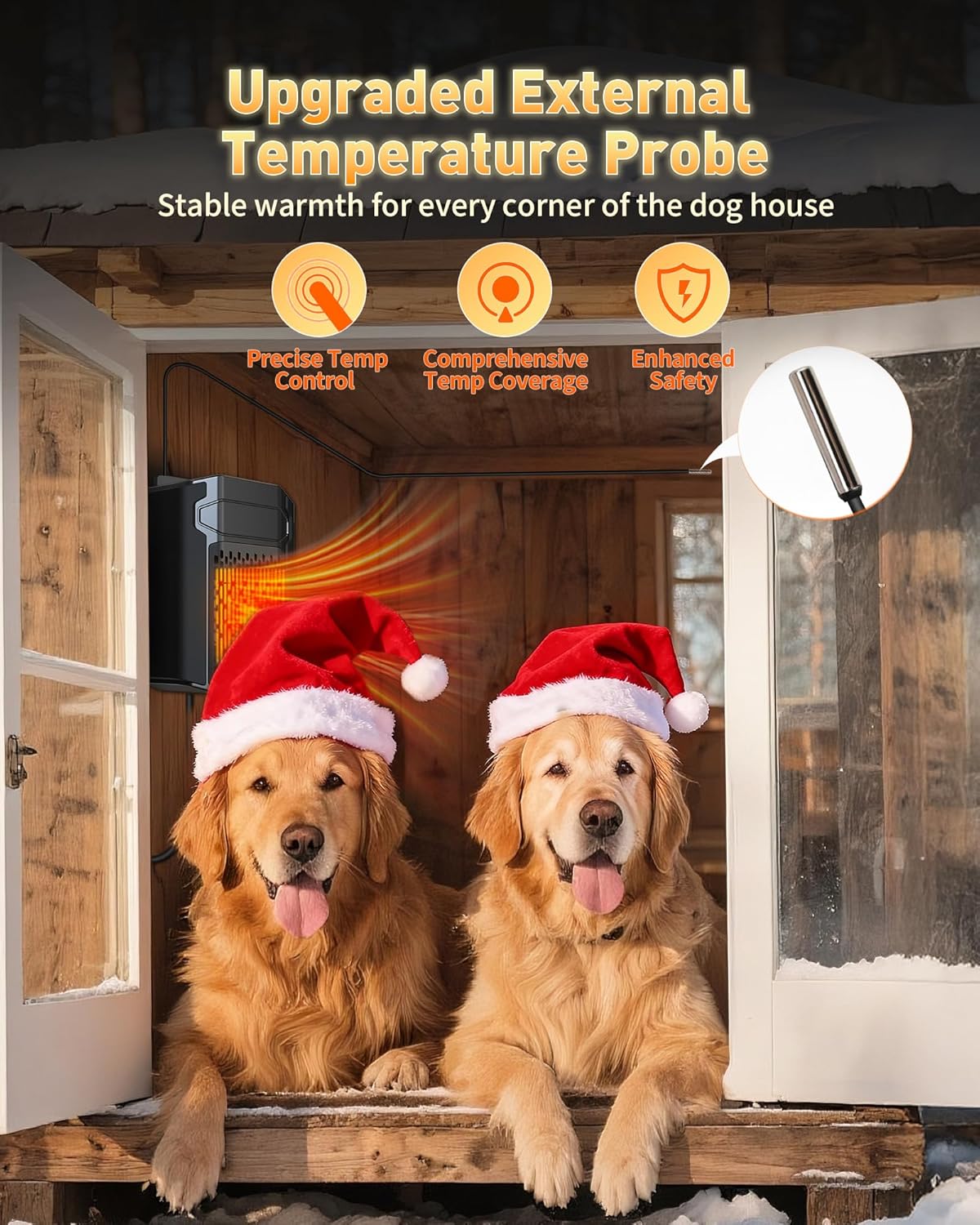 Dog House Heater with Thermostat APP WIFI Control, 500W,  with External Temperature Probe&Adjustable Temp Timer