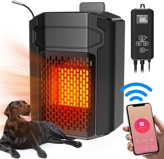 Dog House Heater with Thermostat APP WIFI Control, 500W,  with External Temperature Probe&Adjustable Temp Timer