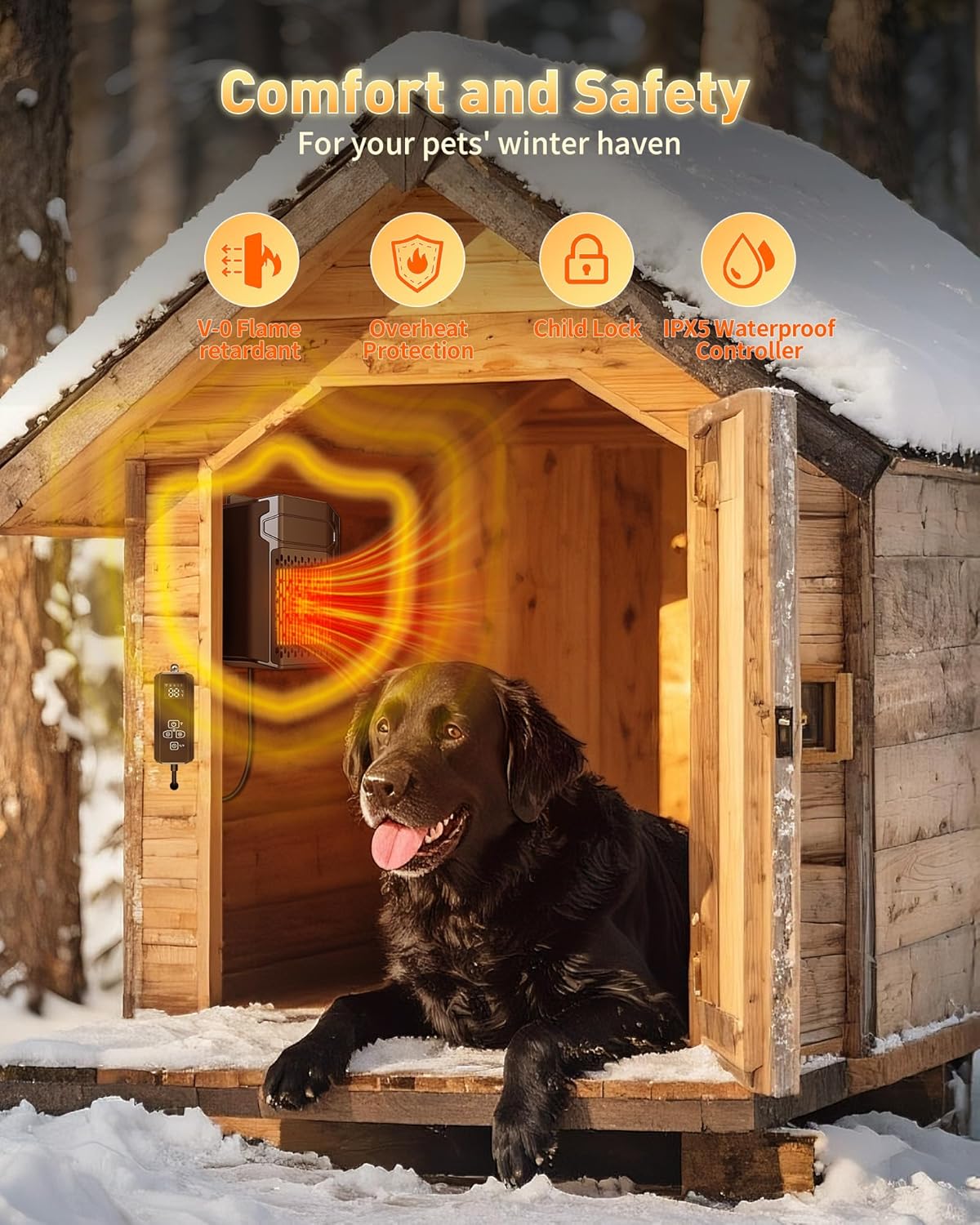 Dog House Heater with Thermostat APP WIFI Control, 500W,  with External Temperature Probe&Adjustable Temp Timer
