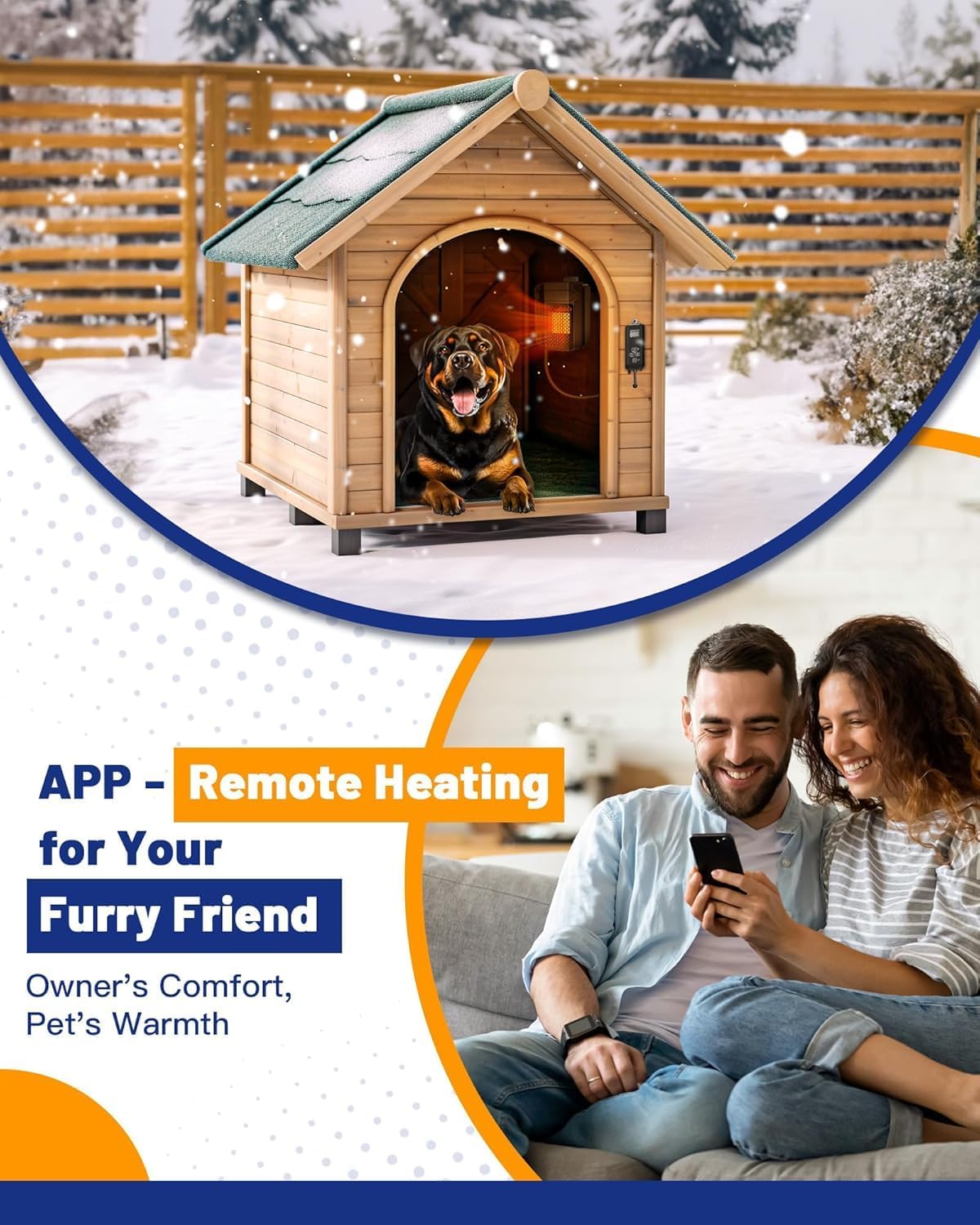 Outdoor Dog House Heater with Thermostat APP Control, with WIFI, 500W, Adjustable Temp & Timer