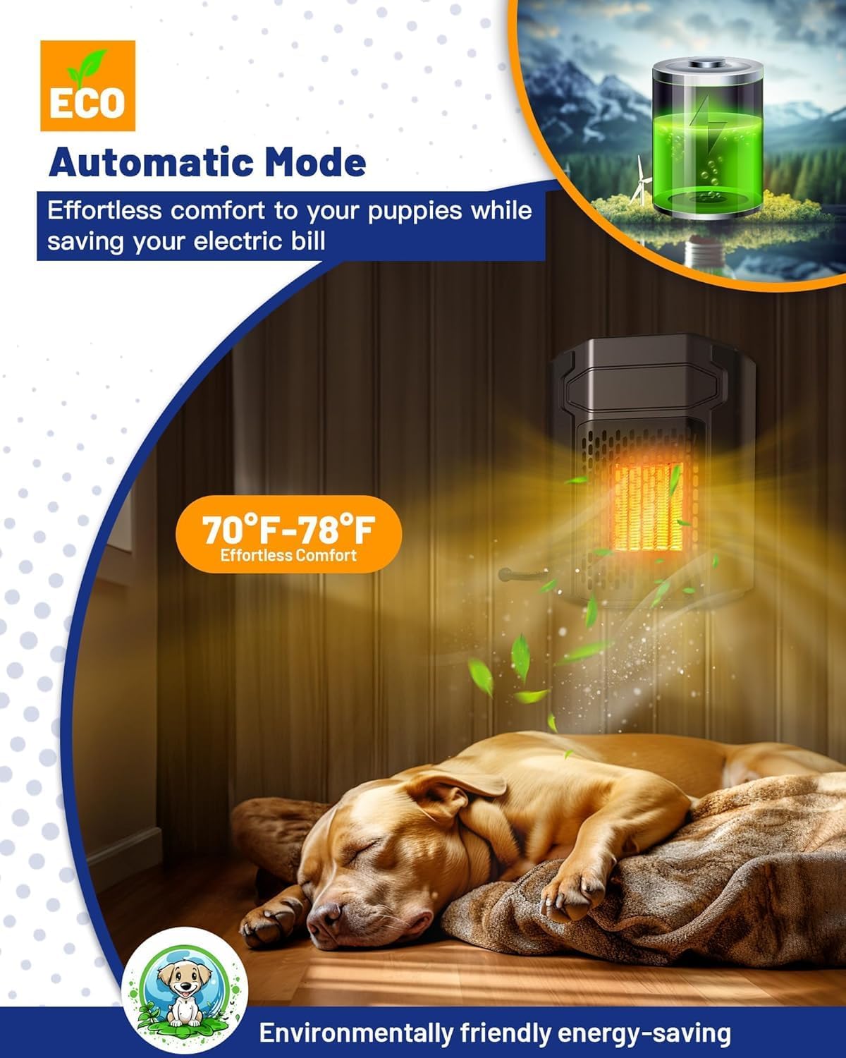 Outdoor Dog House Heater with Thermostat APP Control, with WIFI, 500W, Adjustable Temp & Timer
