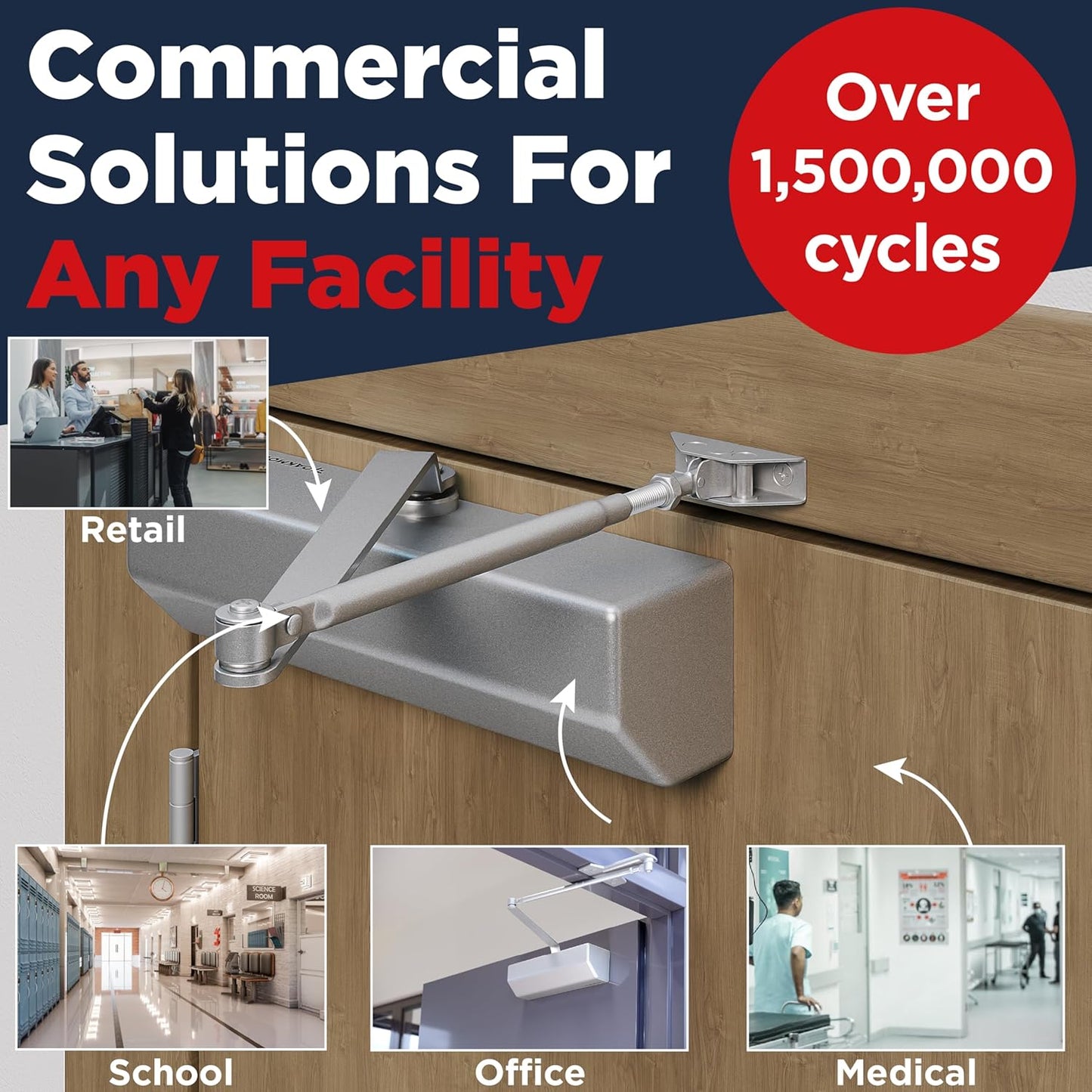 Heavy Duty Commercial Door Closer, ADA UL Grade 1-6 Listed Auto Self Closing Door Hinges,Spring Soft Close, silver