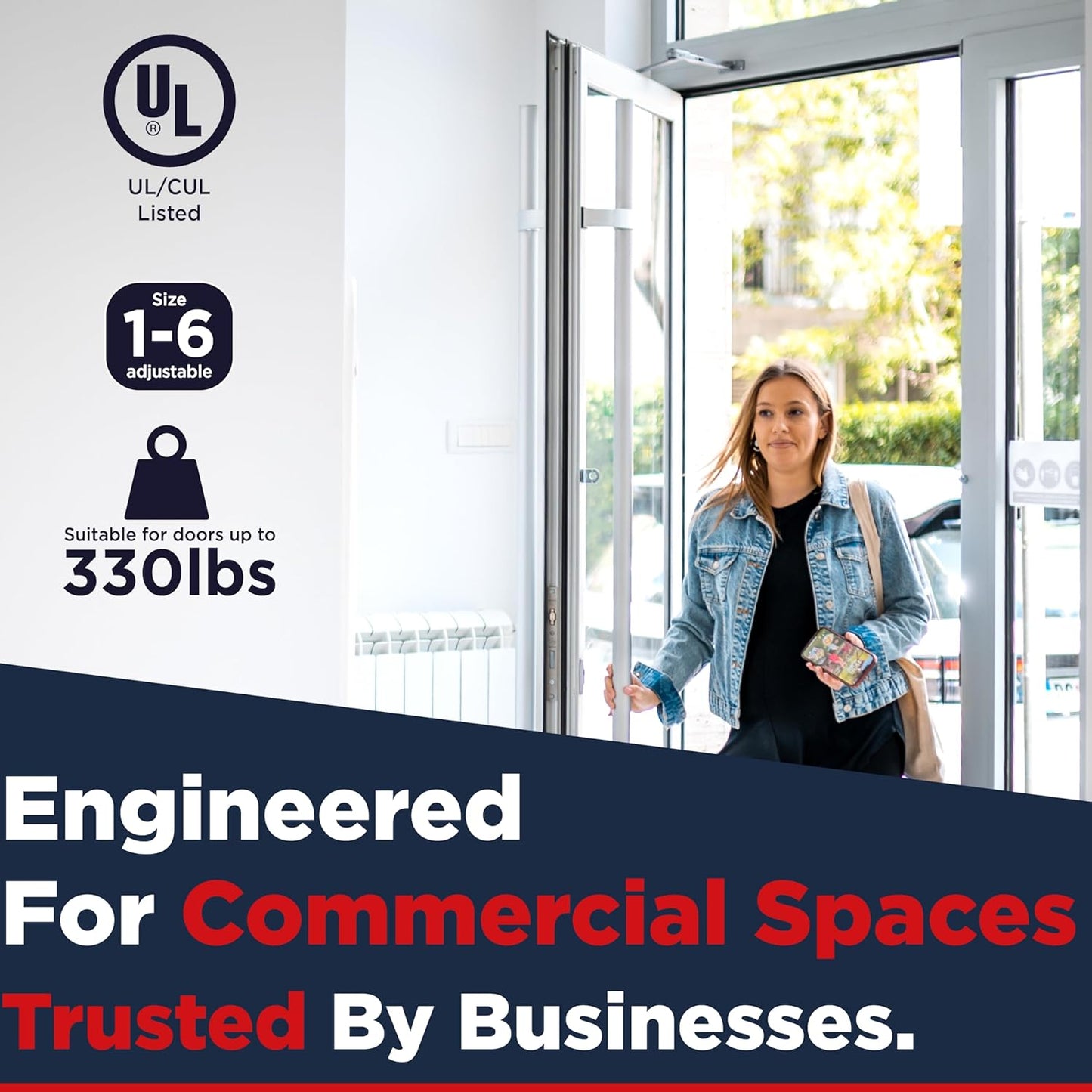 Heavy Duty Commercial Door Closer, ADA UL Grade 1-6 Listed Auto Self Closing Door Hinges,Spring Soft Close, silver