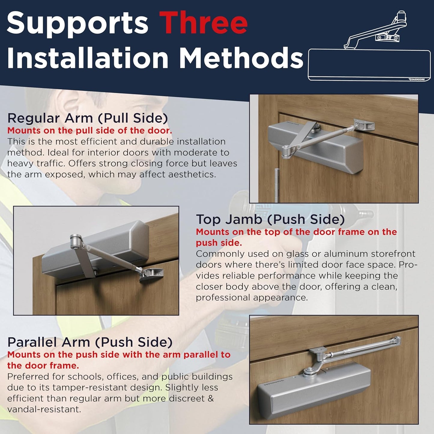 Heavy Duty Commercial Door Closer, ADA UL Grade 1-6 Listed Auto Self Closing Door Hinges,Spring Soft Close, silver
