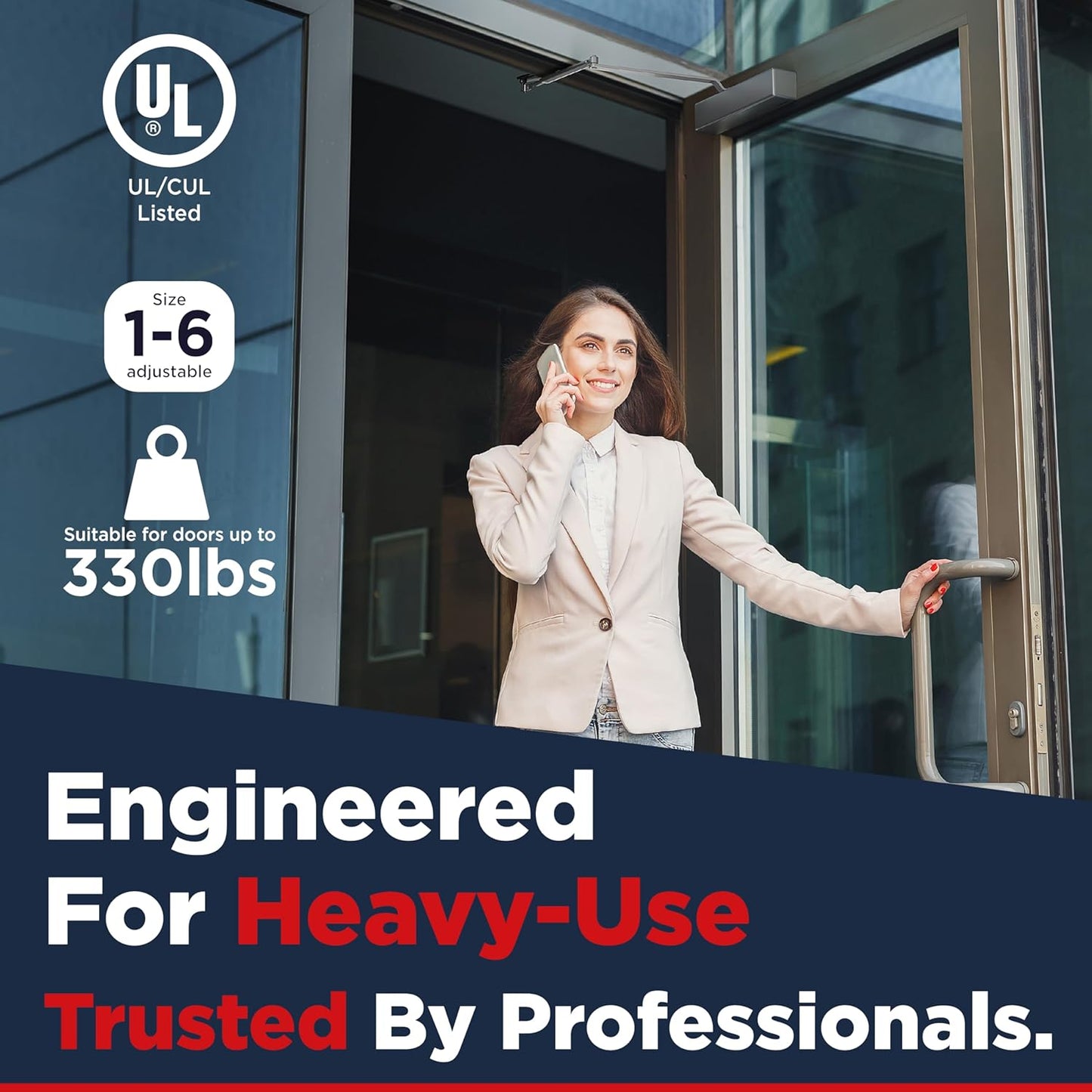 Heavy Duty Commercial Door Closer, Automatic Self Closing Door Hinges, ADA UL Grade 1-6 Listed, Soft Close (Silver)