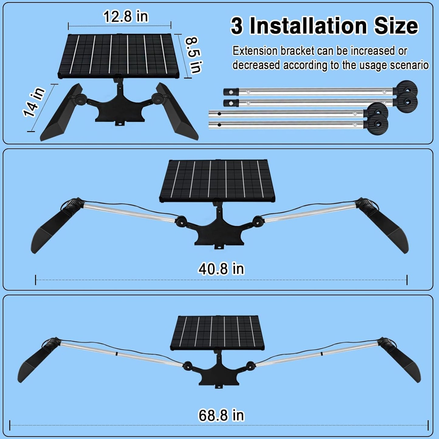 420 LEDs, 5200 Lumens, 12000 mAh, IP65 Waterproof, Solar Powered Commercial Light, (Black)