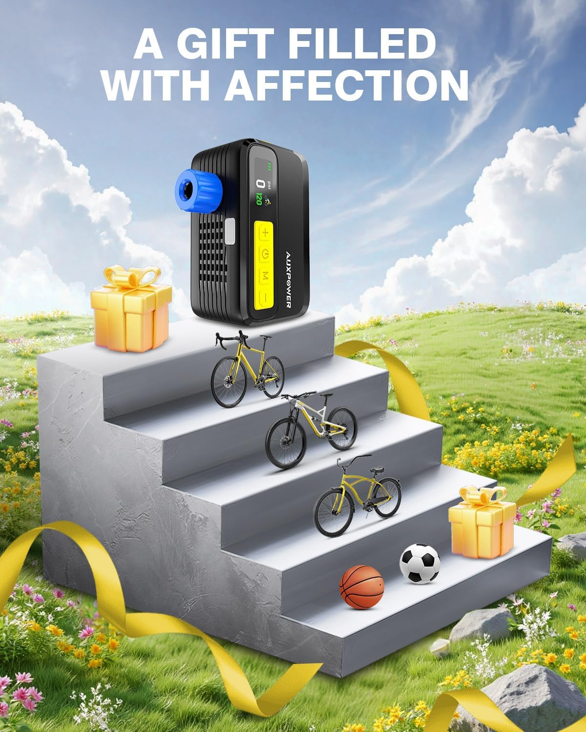 1500mAh Bike Pump 120PSI Fast Inflation Electric Bike Tire Pump with Brushless Motor Mini, 4 Preset Modes for All Bikes